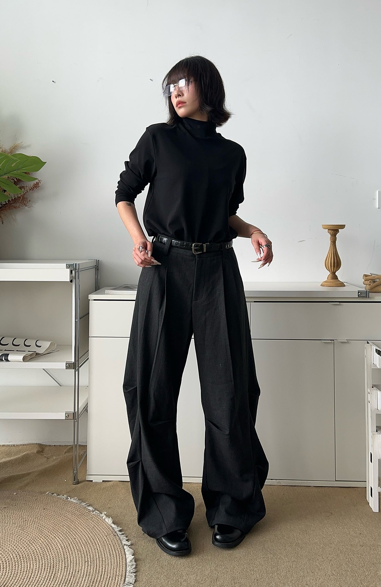 OKAYTHXBYE Geometric Multi-Pleated Trousers, premium urban and streetwear designers apparel on PROJECTISR.com, OKAYTHXBYE