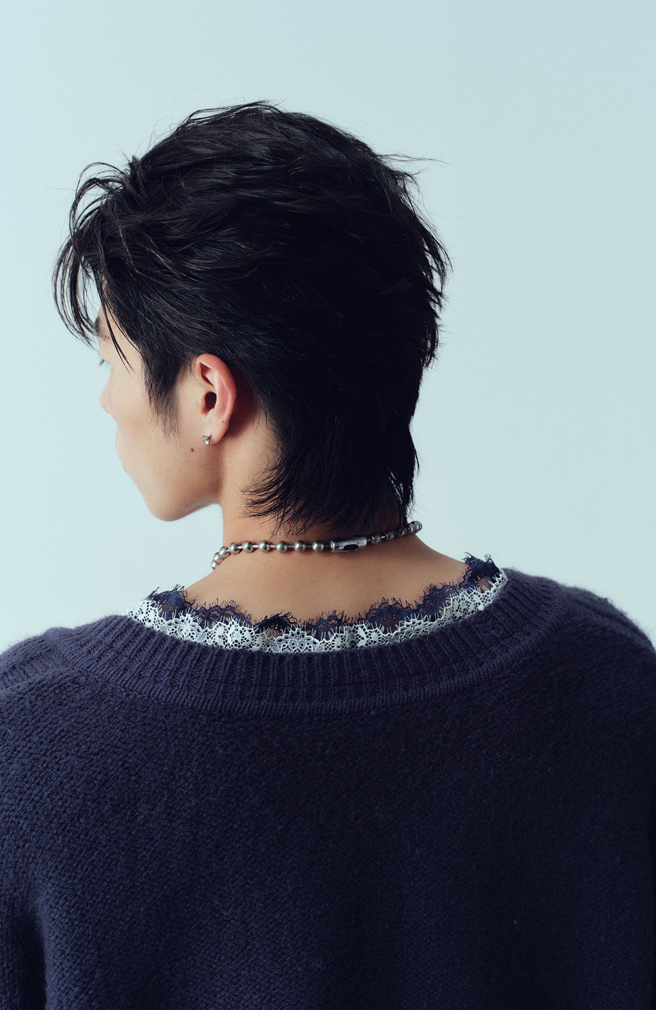 KADAKADA Lace-Neck Distressed Oversized Sweater