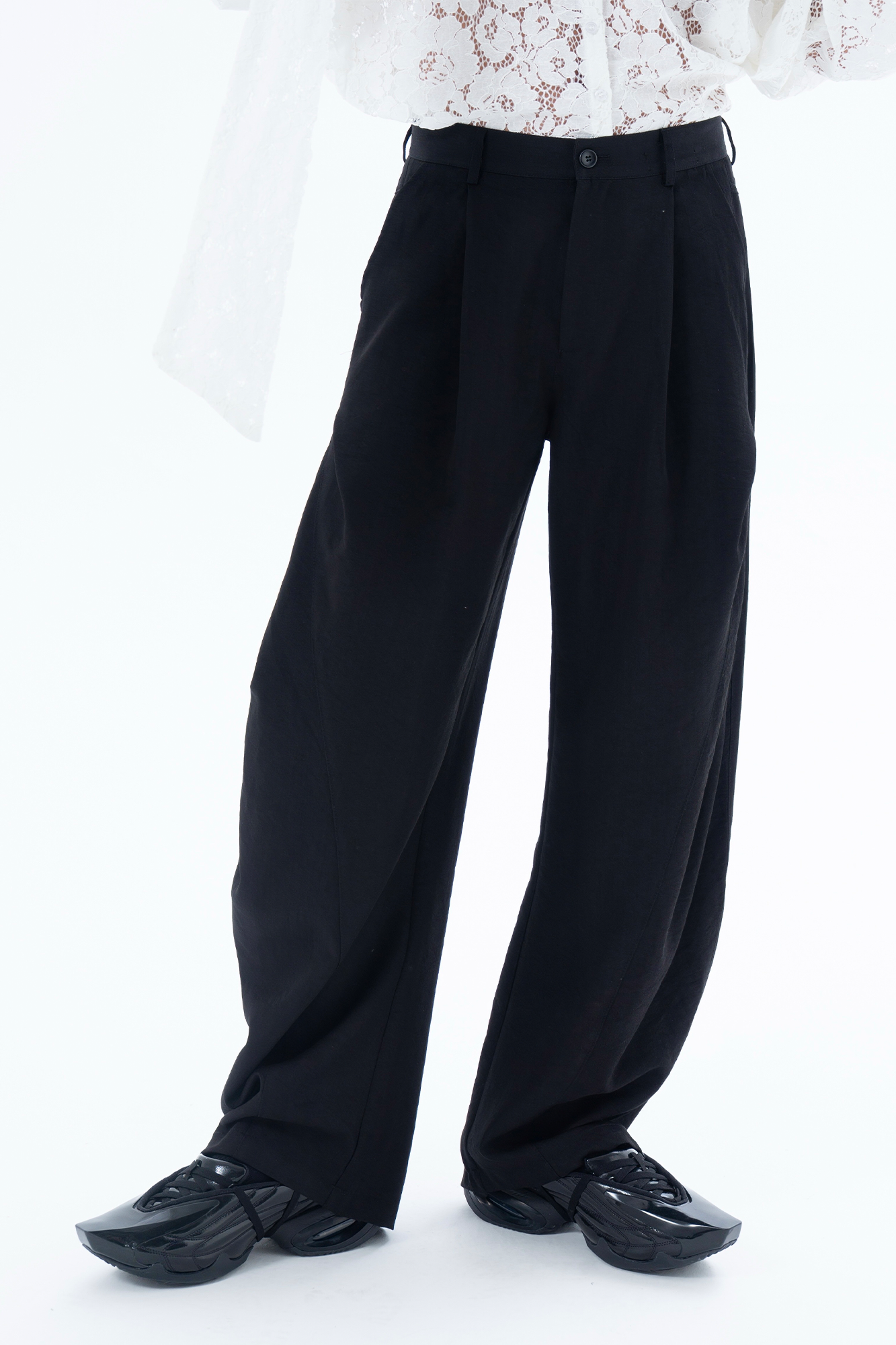 CLP Draped Elastic-Waist Curved Trousers