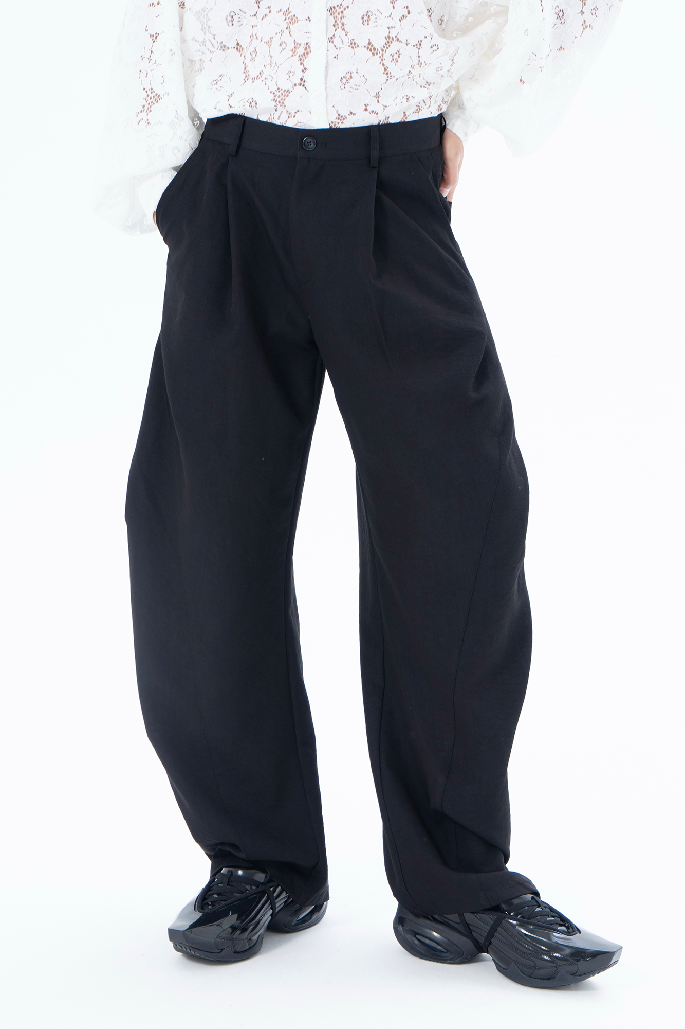 CLP Draped Elastic-Waist Curved Trousers