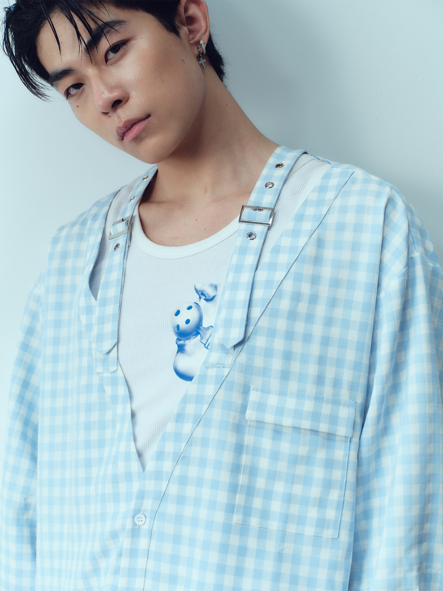 KADAKADA Gingham V-Neck Tie-Strap Oversized Shirt, premium urban and streetwear designers apparel on PROJECTISR.com, KADAKADA