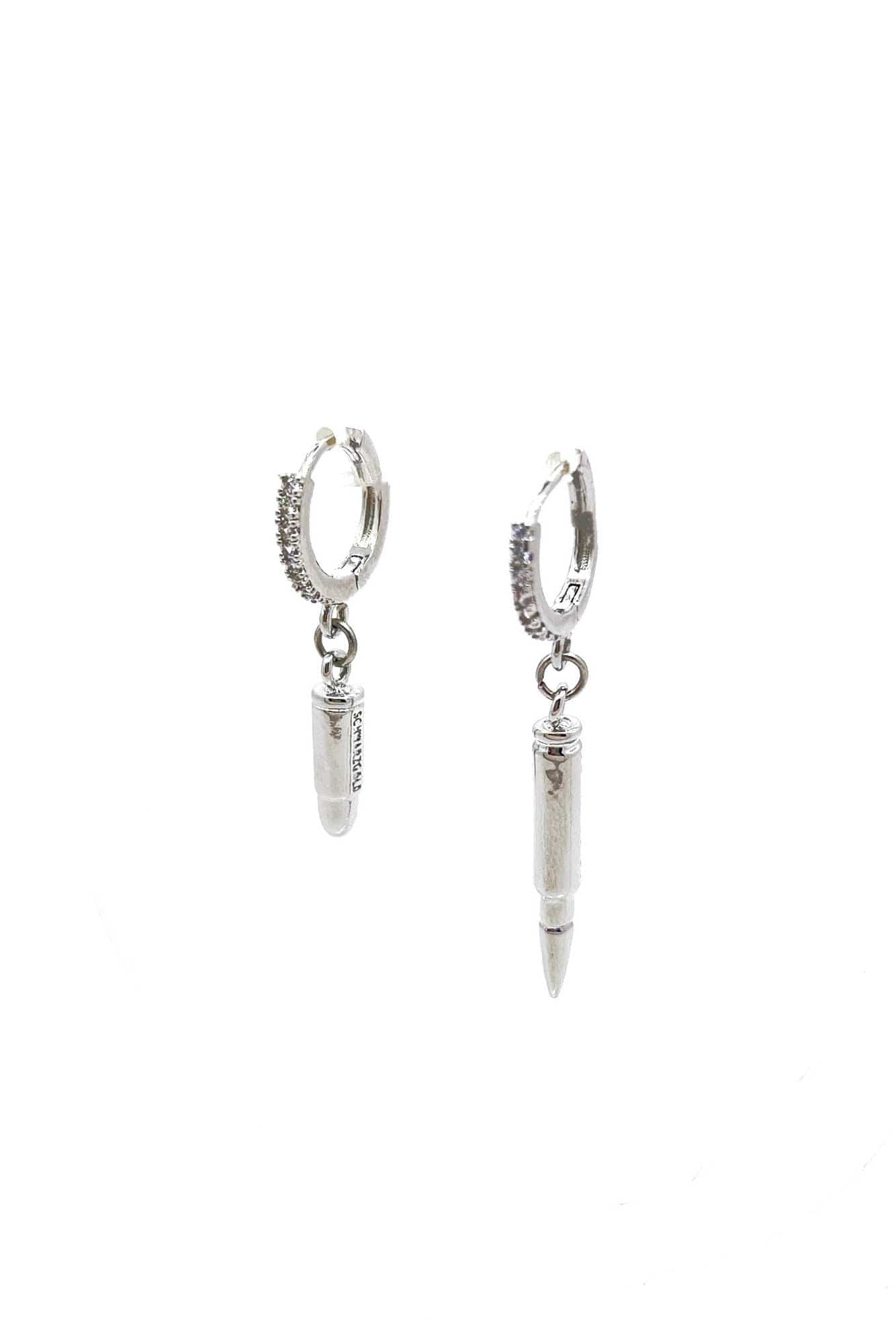 SCHWARZGOLD Diamond Bullet Drop Hoop Earrings, premium urban and streetwear designers apparel on PROJECTISR.com, SCHWARZGOLD