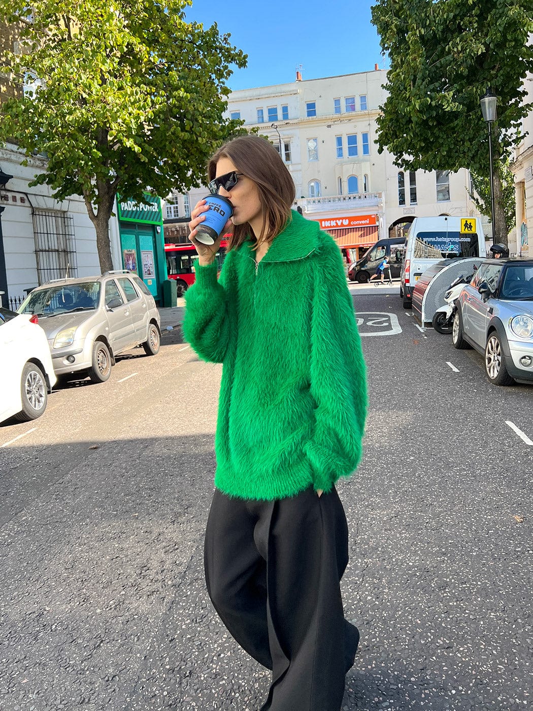 SOURPLUM Faux Fur Half Zip Sweater Avocado, premium urban and streetwear designers apparel on PROJECTISR.com, SOURPLUM