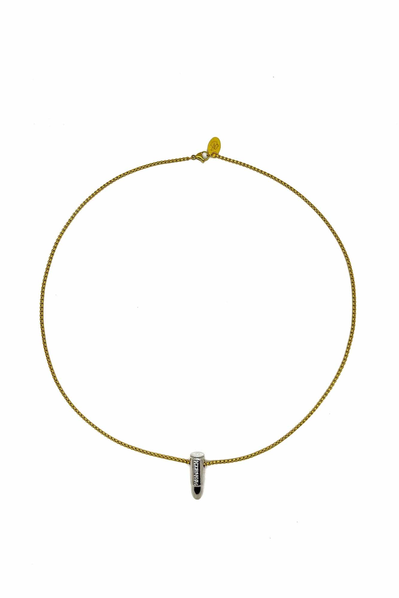 SCHWARZGOLD Layered Bullet Pendant Necklace Silver, premium urban and streetwear designers apparel on PROJECTISR.com, SCHWARZGOLD