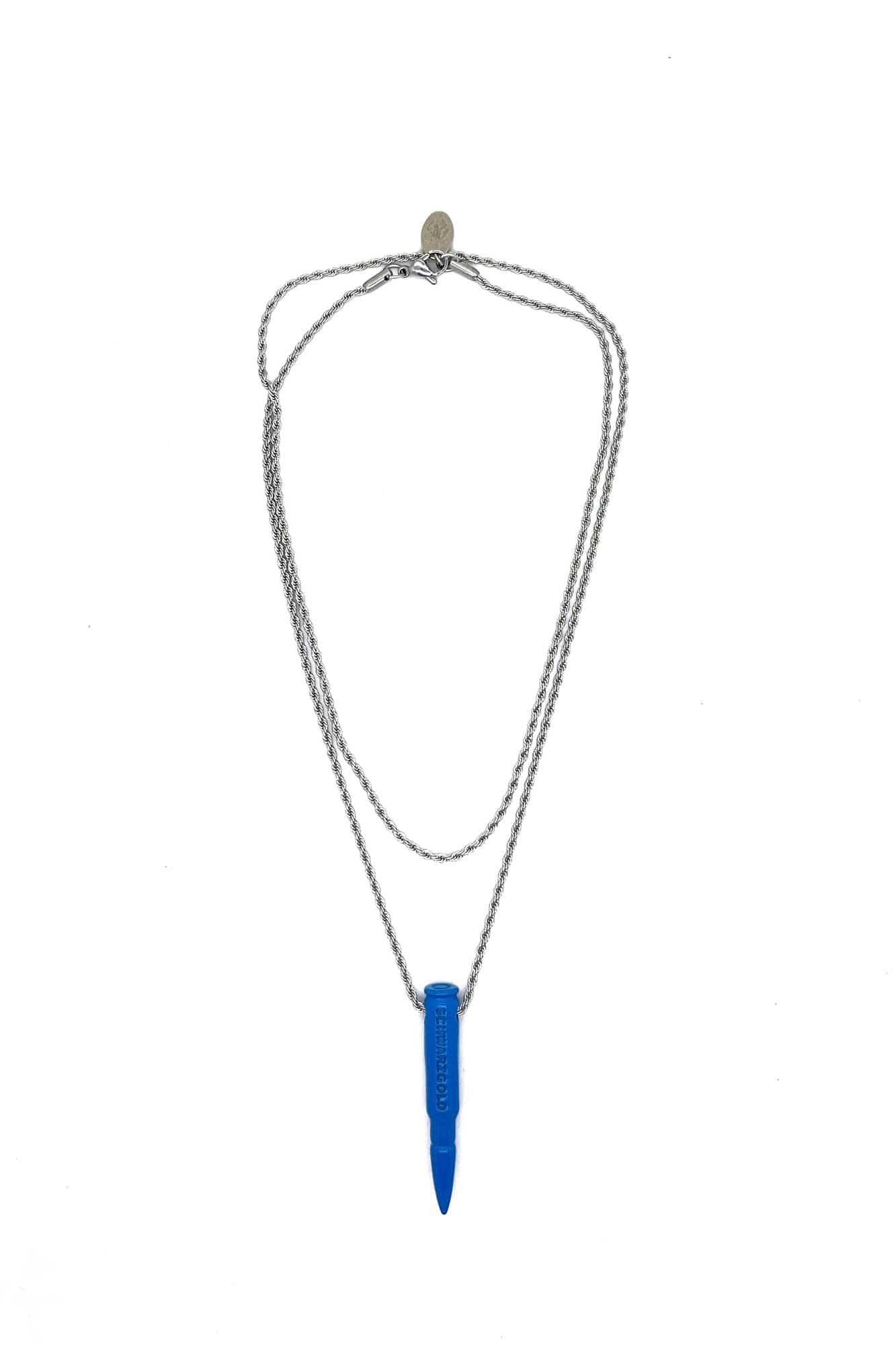 SCHWARZGOLD Layered Bullet Pendant Necklace Blue, premium urban and streetwear designers apparel on PROJECTISR.com, SCHWARZGOLD