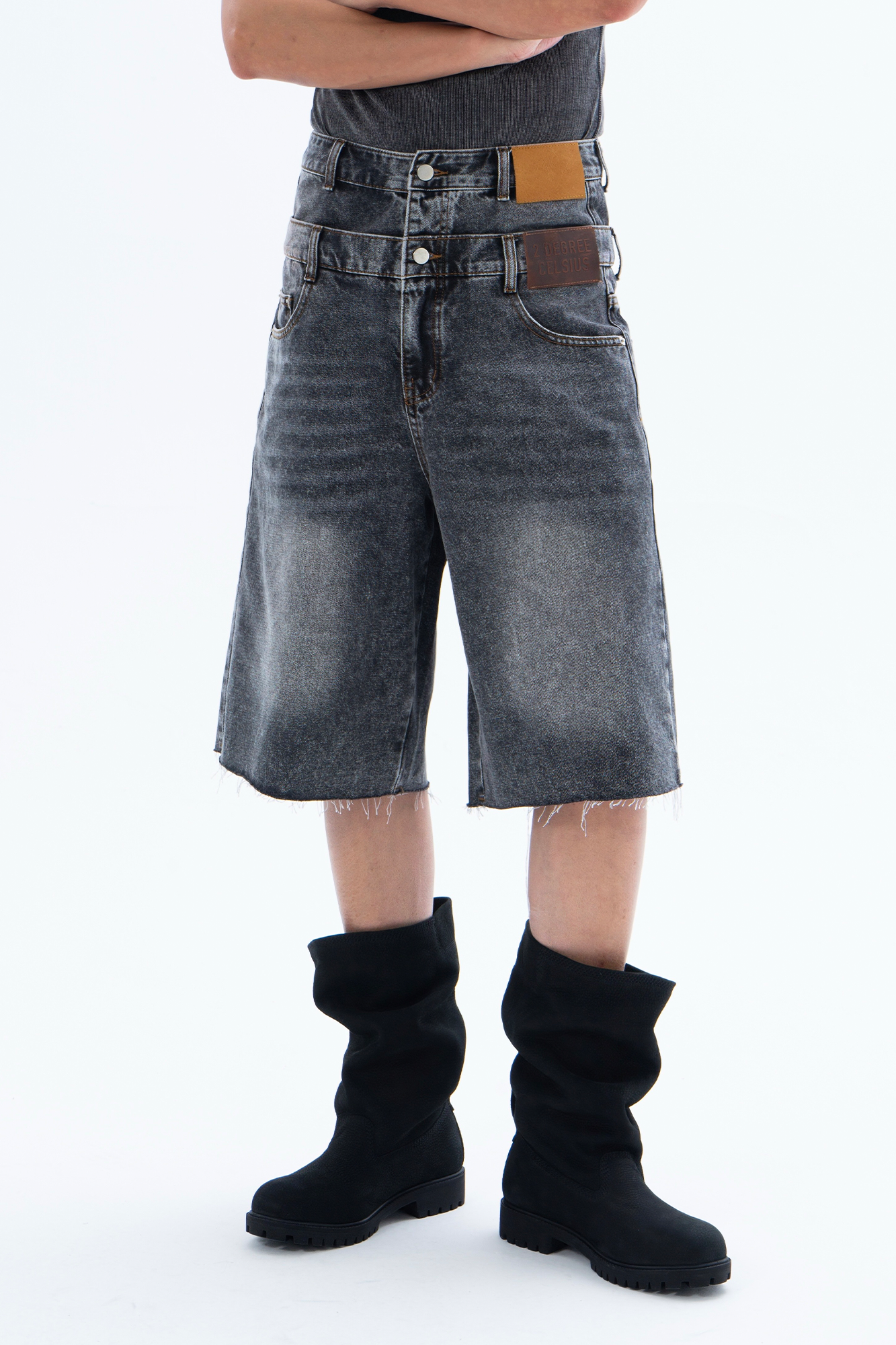 CLP Retro Washed Double-Waist Denim Shorts