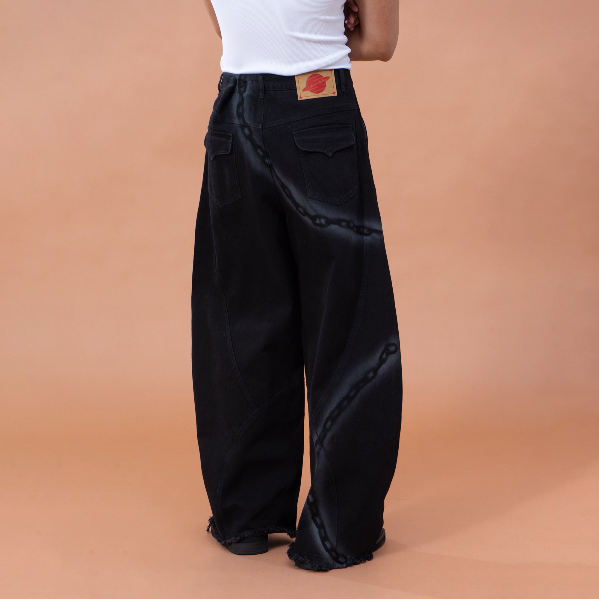 CLP Chain Graphic Frayed Curved-Leg Jeans, premium urban and streetwear designers apparel on PROJECTISR.com, CLP