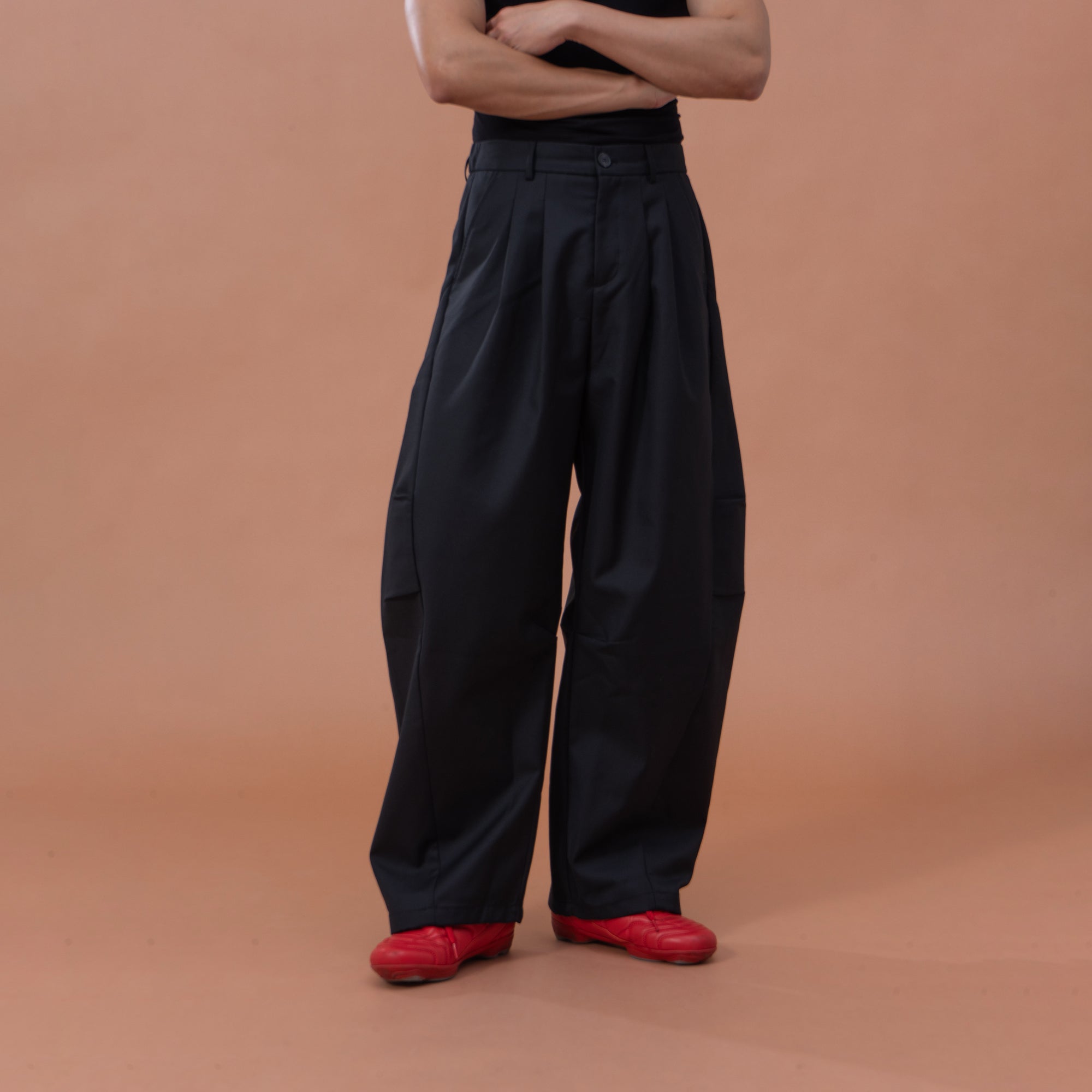 CLP Essential Pleat Curved-Leg Trousers, premium urban and streetwear designers apparel on PROJECTISR.com, CLP