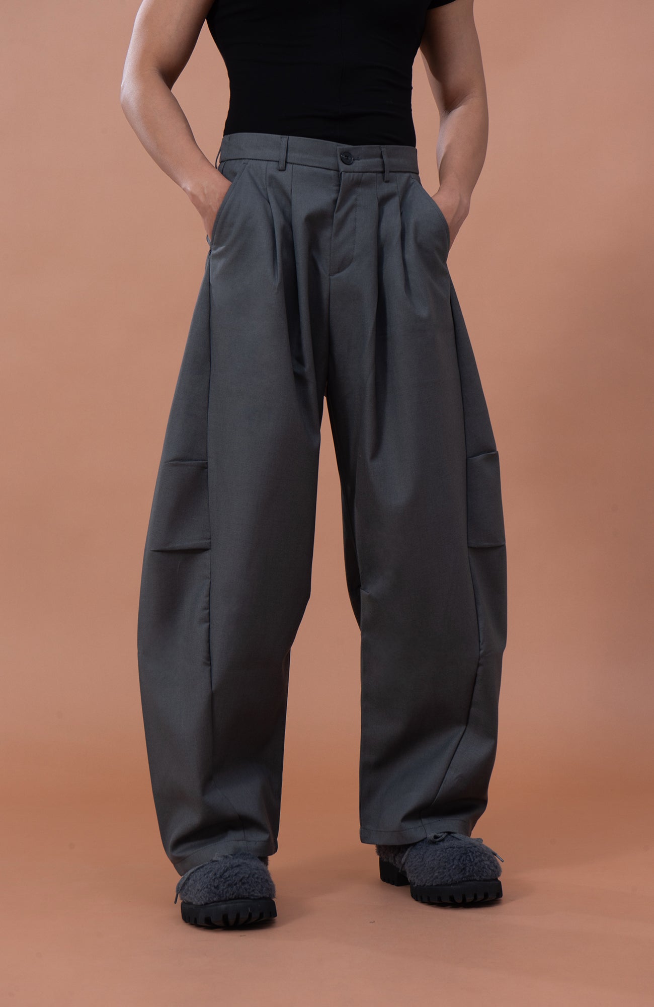 CLP Essential Pleat Curved-Leg Trousers, premium urban and streetwear designers apparel on PROJECTISR.com, CLP