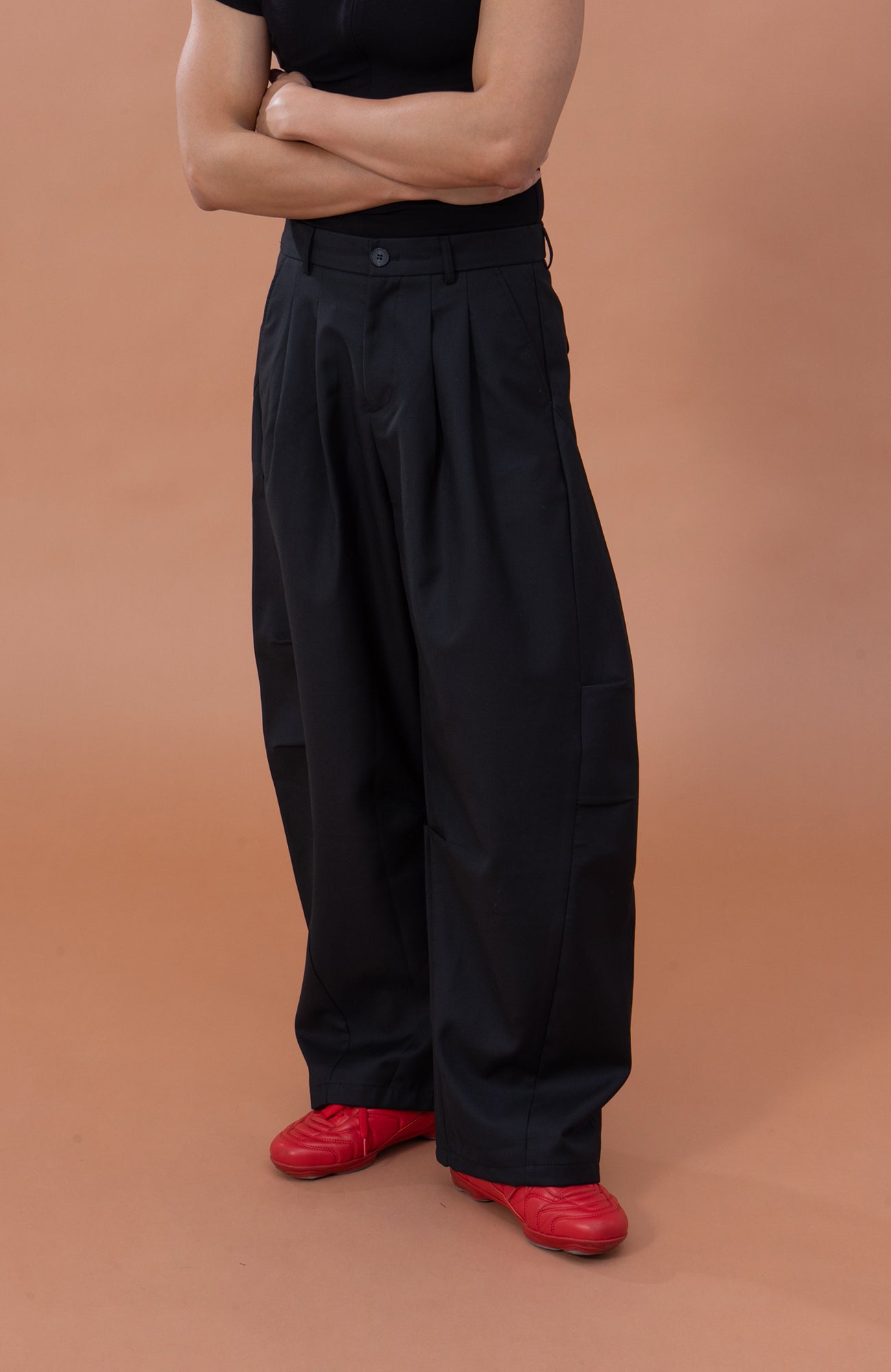 CLP Essential Pleat Curved-Leg Trousers, premium urban and streetwear designers apparel on PROJECTISR.com, CLP