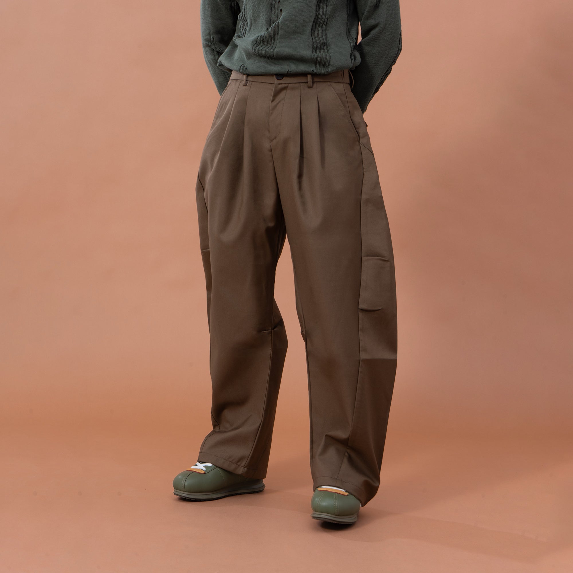 CLP Essential Pleat Curved-Leg Trousers, premium urban and streetwear designers apparel on PROJECTISR.com, CLP