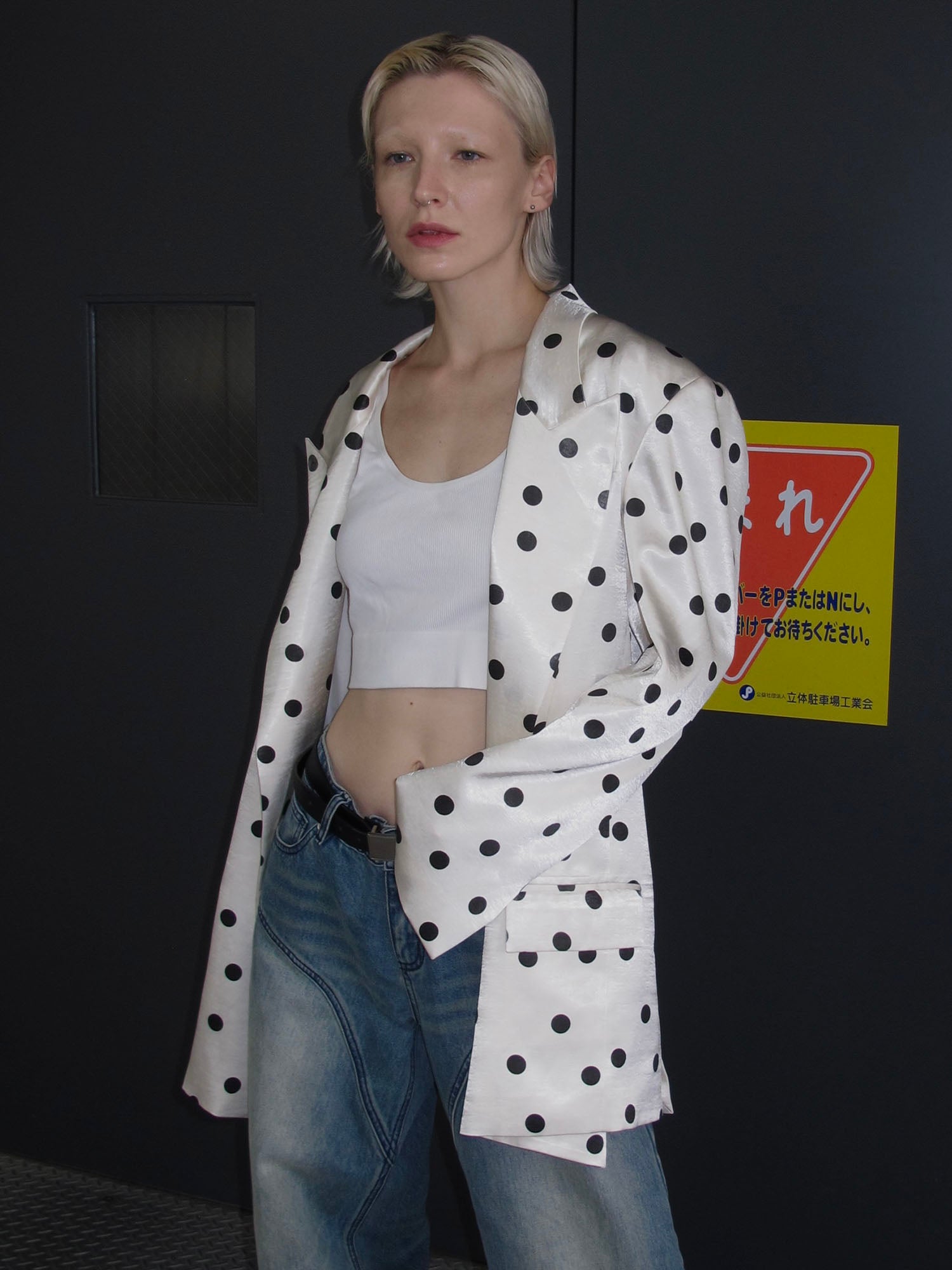 SOURPLUM Satin Polka-Dot Blazer
