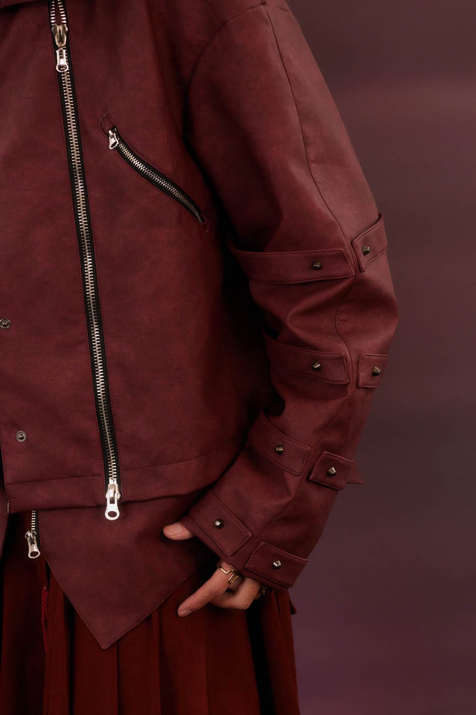 KADAKADA Swallowtail Rivet Zipper Faux Leather Jacket, premium urban and streetwear designers apparel on PROJECTISR.com, KADAKADA