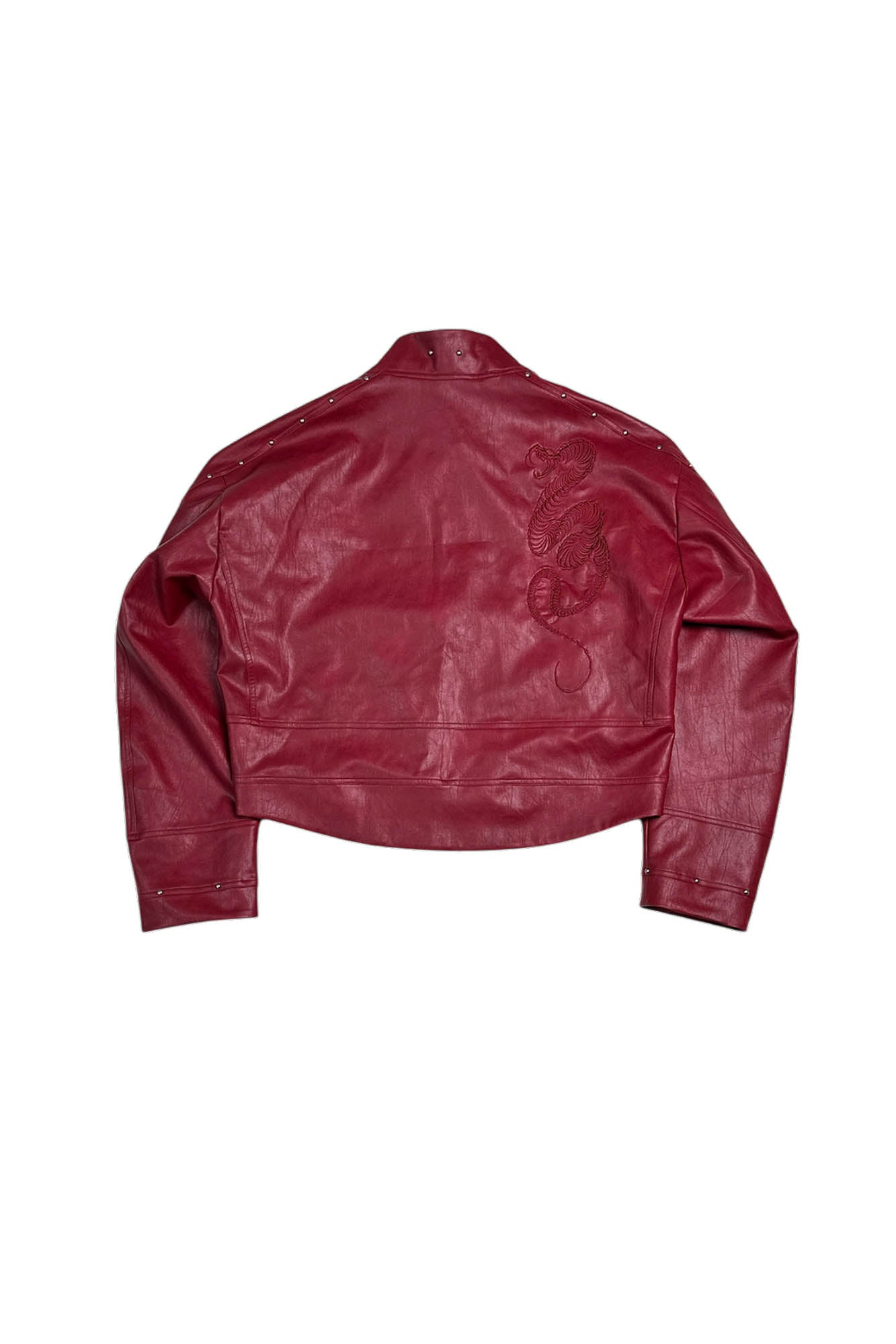 SAVAGEGROWTHWORLD Snake Bone Embroidered Rivet Cropped PU Jacket, premium urban and streetwear designers apparel on PROJECTISR.com, SAVAGEGROWTHWORLD