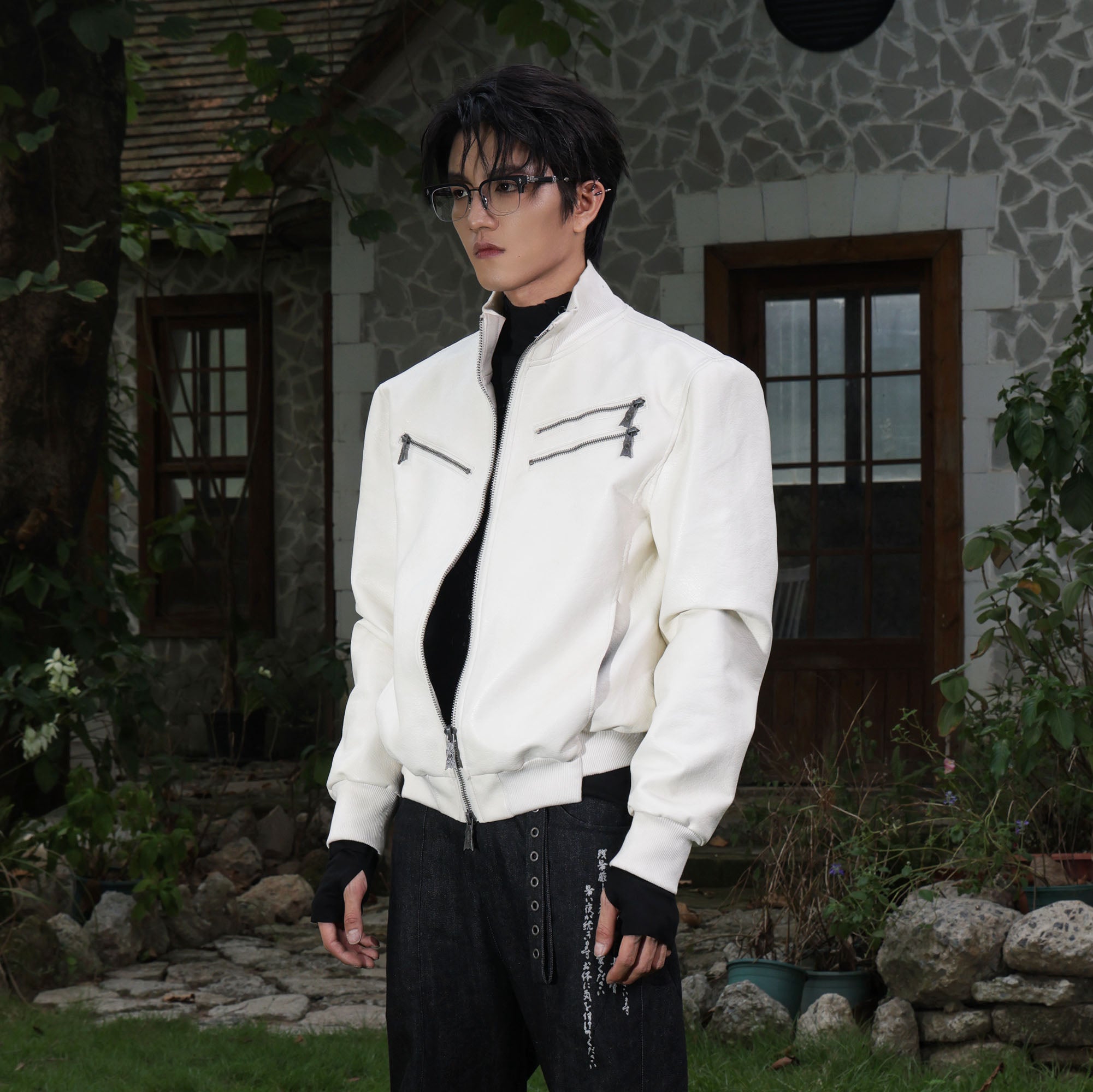 FLYERRER Thorned Eye Graphic Faux Leather Jacket
