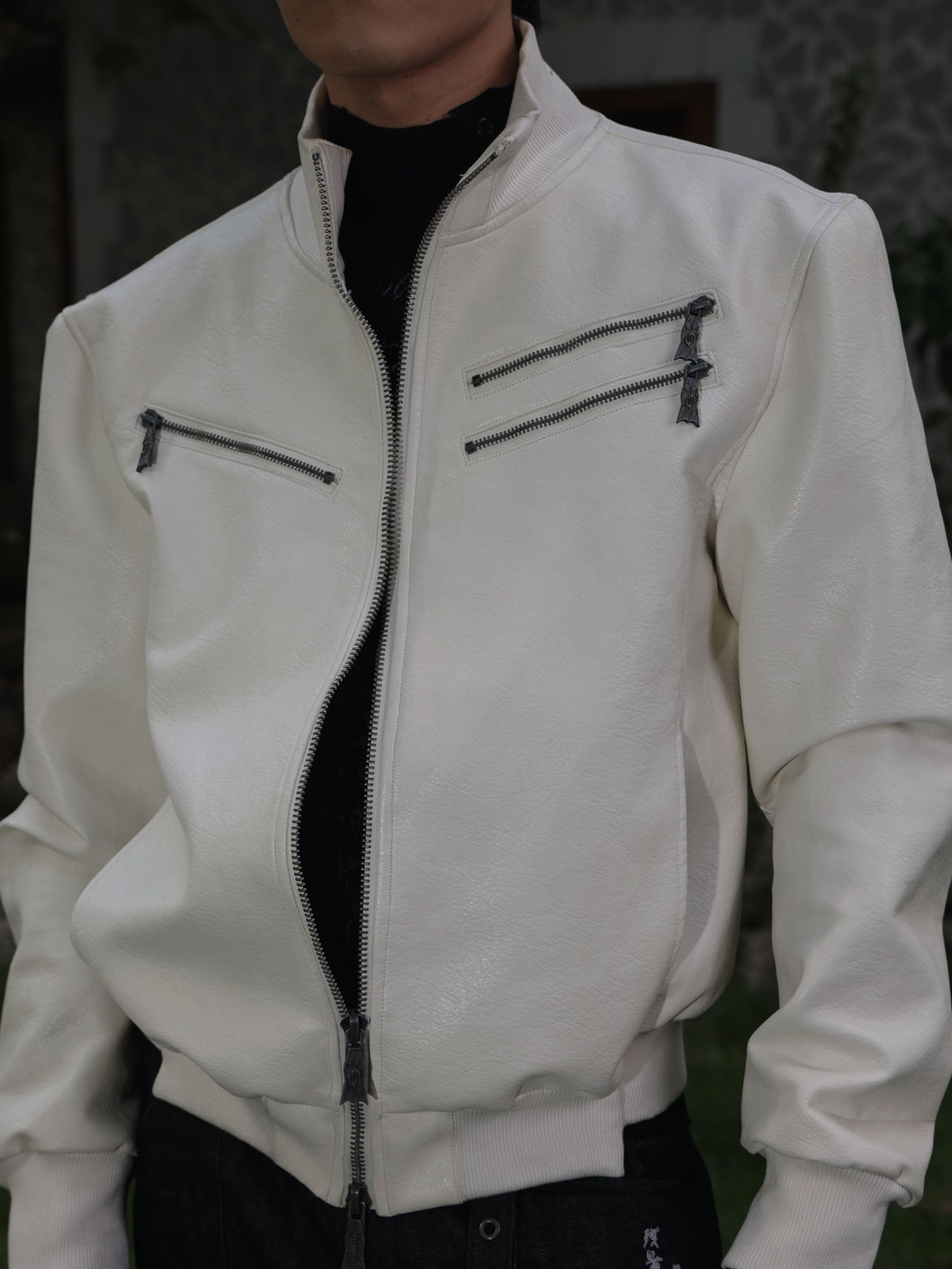 FLYERRER Thorned Eye Graphic Faux Leather Jacket