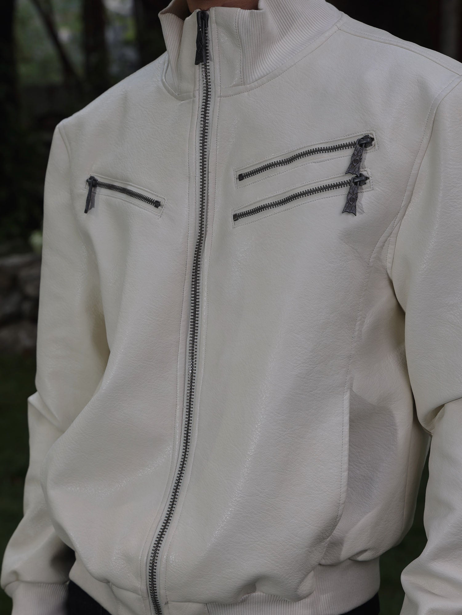 FLYERRER Thorned Eye Graphic Faux Leather Jacket