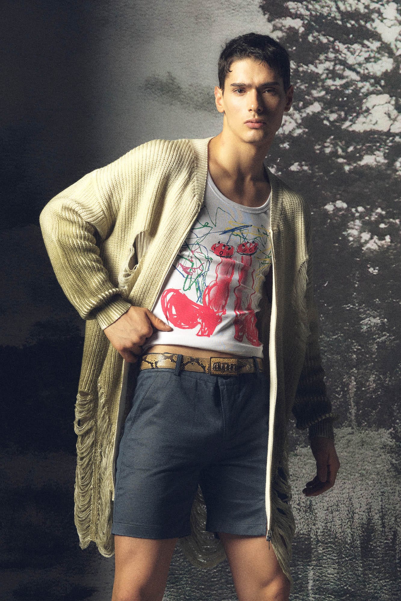 KADAKADA Heavily Distressed Gradient Long Knit Cardigan, premium urban and streetwear designers apparel on PROJECTISR.com, KADAKADA