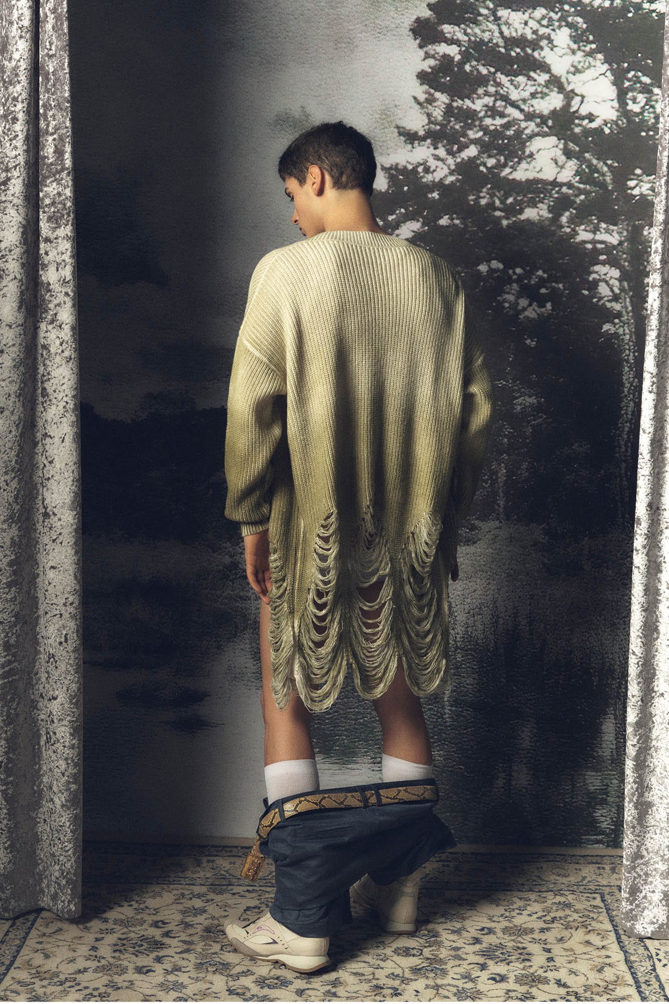 KADAKADA Heavily Distressed Gradient Long Knit Cardigan, premium urban and streetwear designers apparel on PROJECTISR.com, KADAKADA