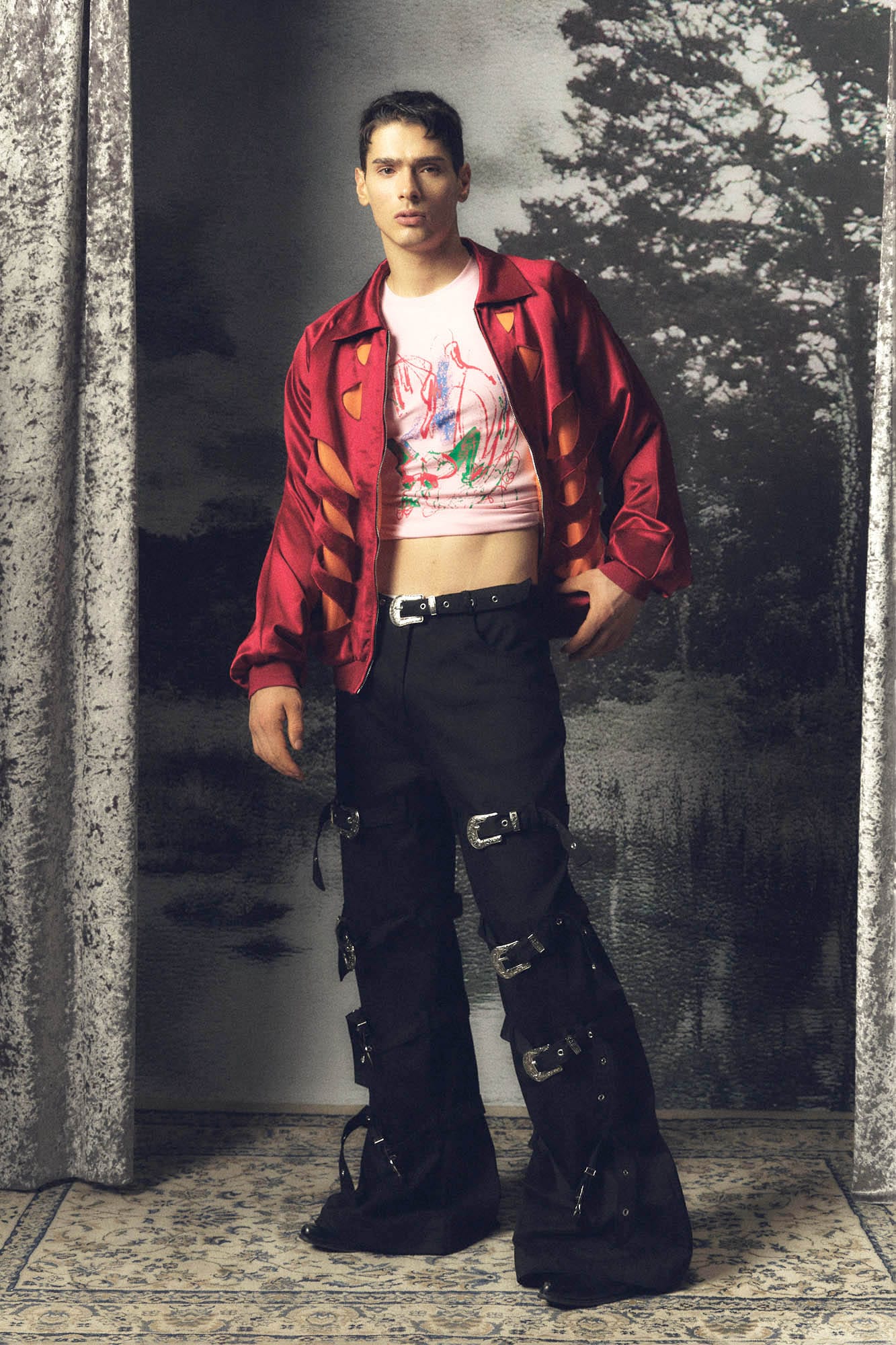 KADAKADA Skeleton Cut-Out Satin Bomber Jacket, premium urban and streetwear designers apparel on PROJECTISR.com, KADAKADA