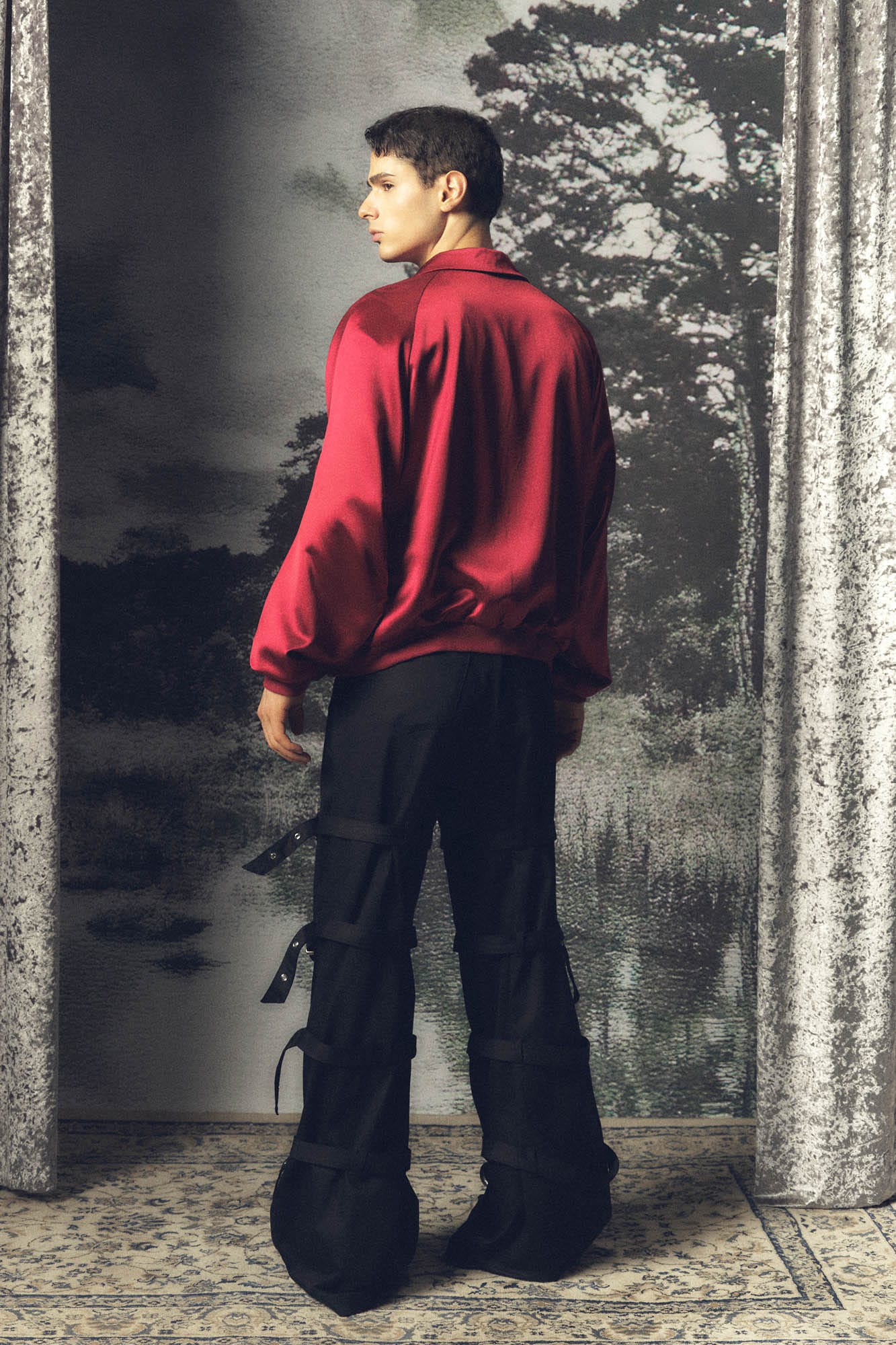 KADAKADA Skeleton Cut-Out Satin Bomber Jacket, premium urban and streetwear designers apparel on PROJECTISR.com, KADAKADA