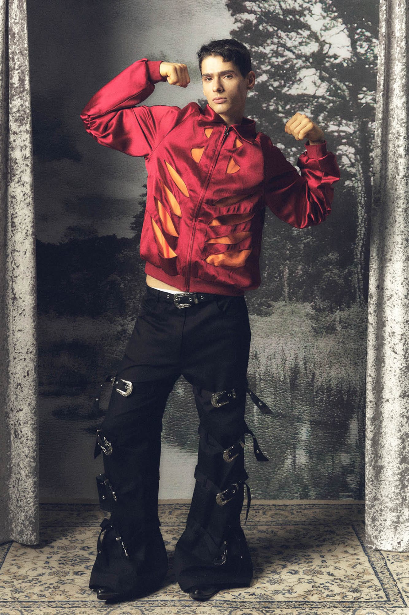 KADAKADA Skeleton Cut-Out Satin Bomber Jacket, premium urban and streetwear designers apparel on PROJECTISR.com, KADAKADA