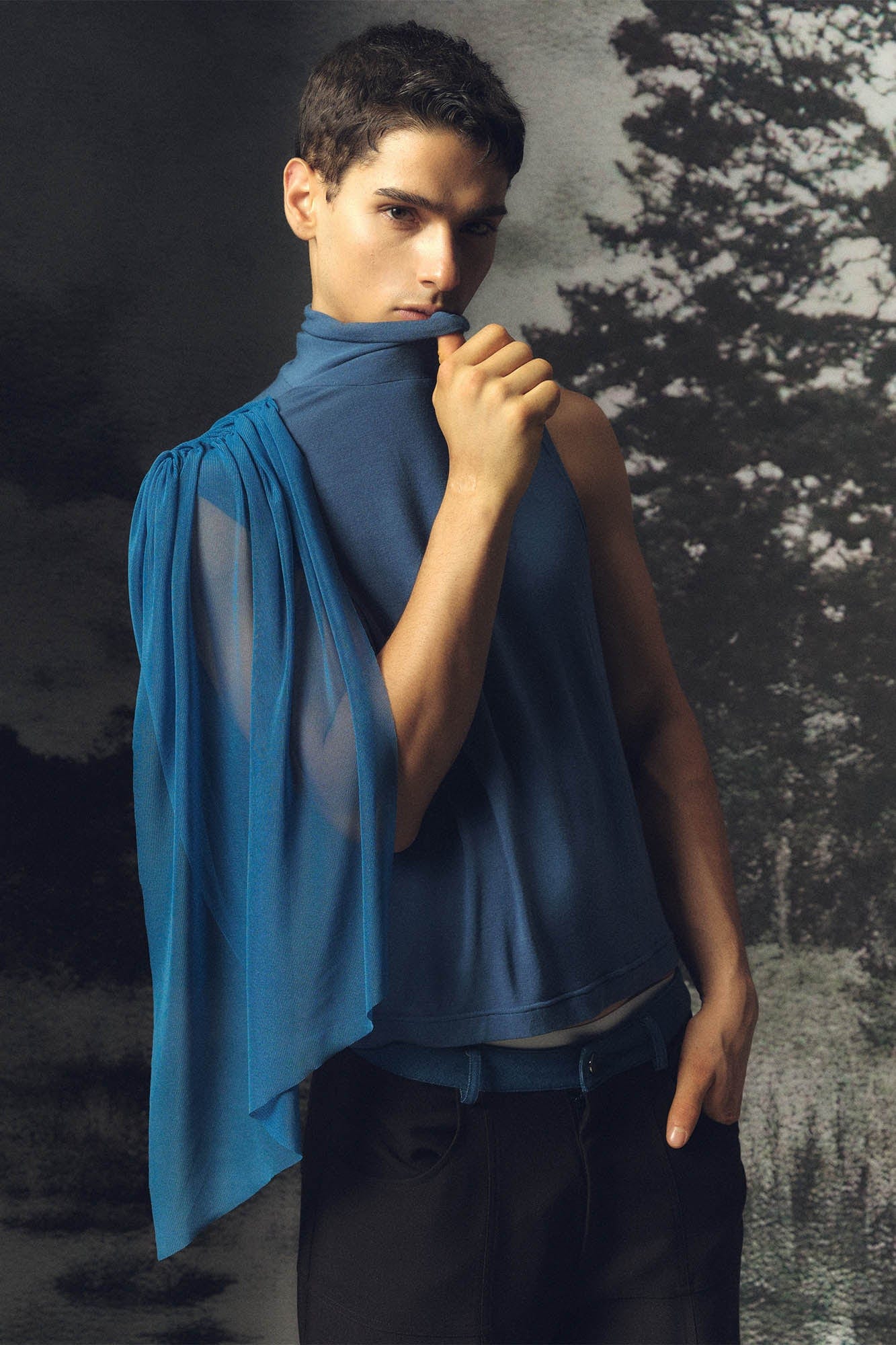 KADAKADA Draped Sheer High-Neck Tank Top, premium urban and streetwear designers apparel on PROJECTISR.com, KADAKADA