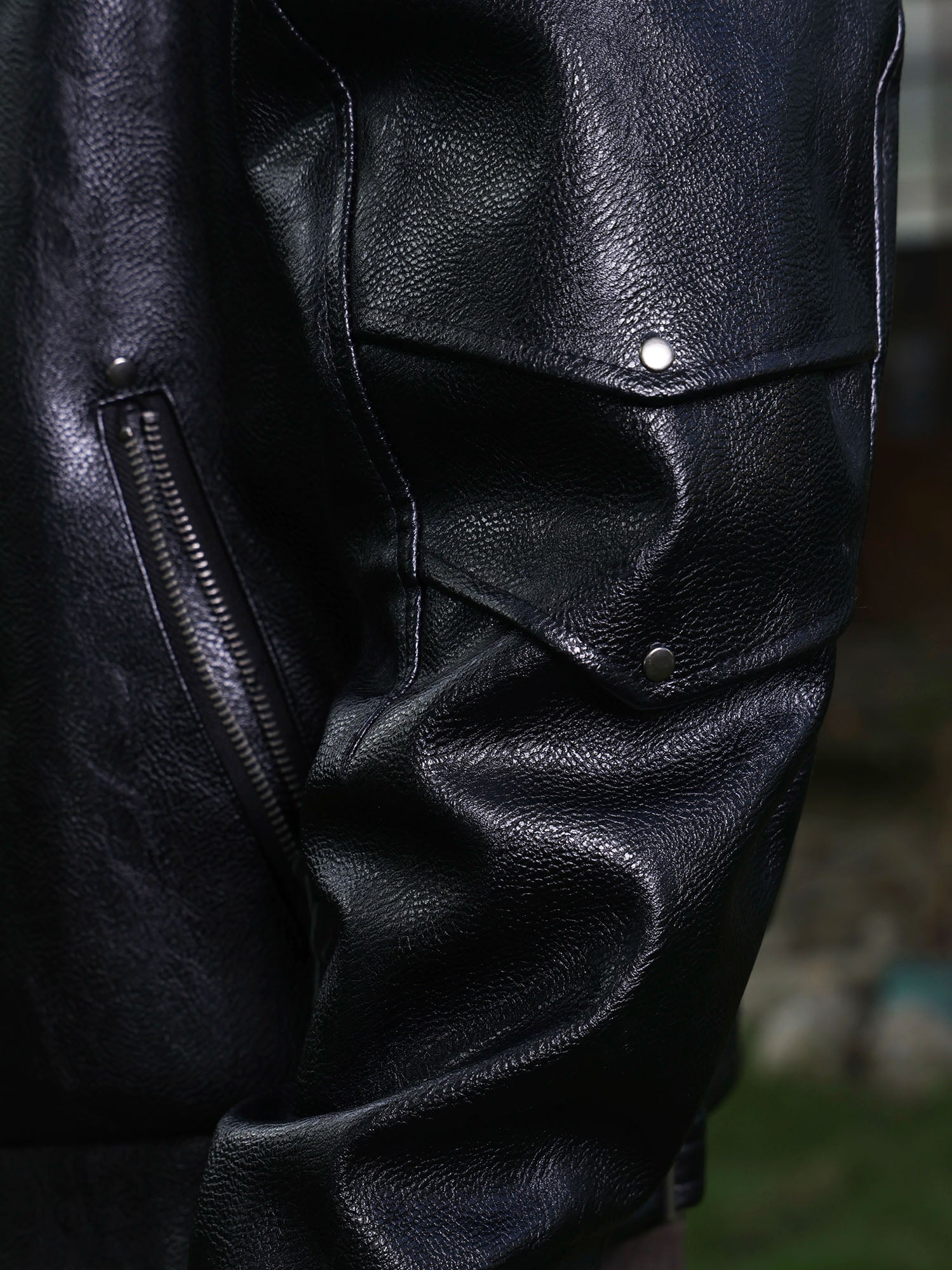 FLYERRER Hook-Buckle Faux Leather Rivet Jacket
