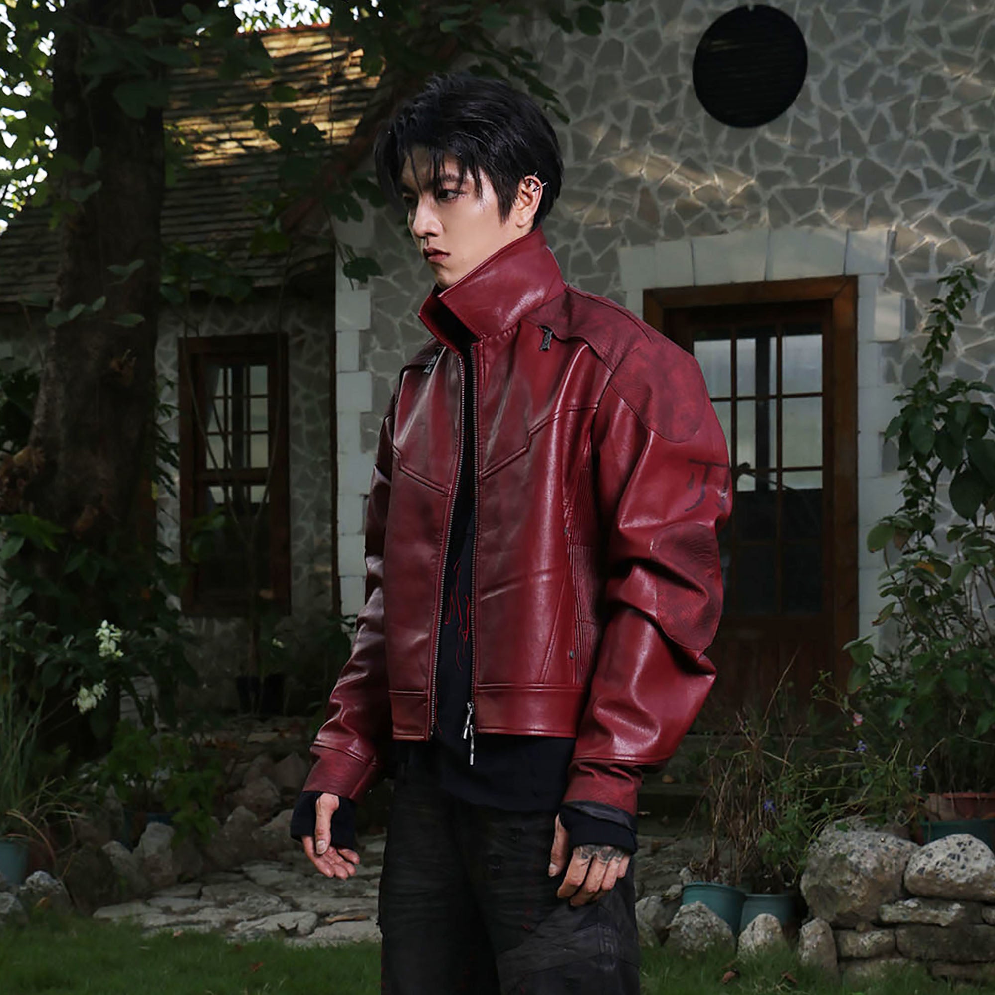FLYERRER Classic Panel PU Jacket Crimson