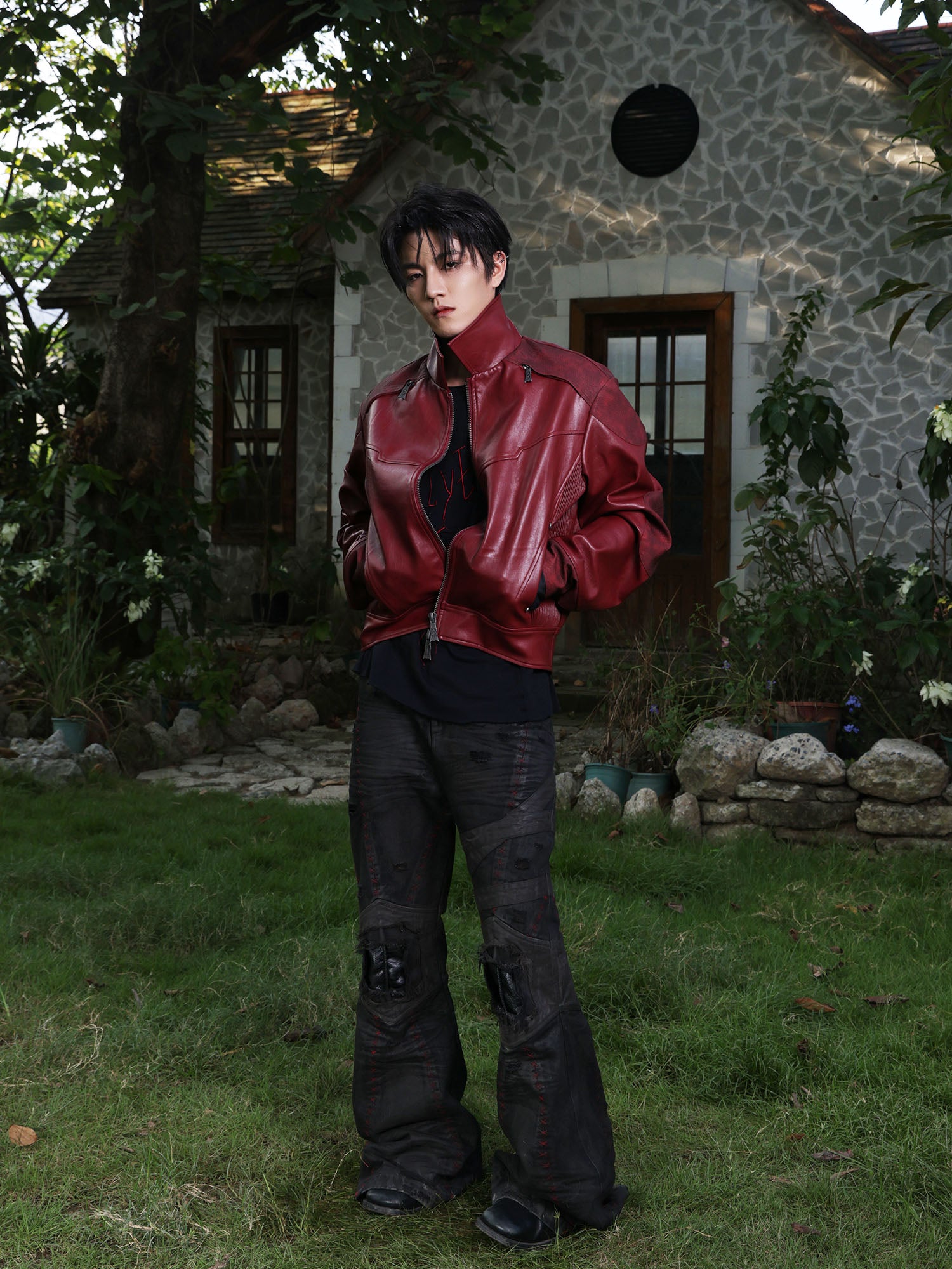 FLYERRER Classic Panel PU Jacket Crimson