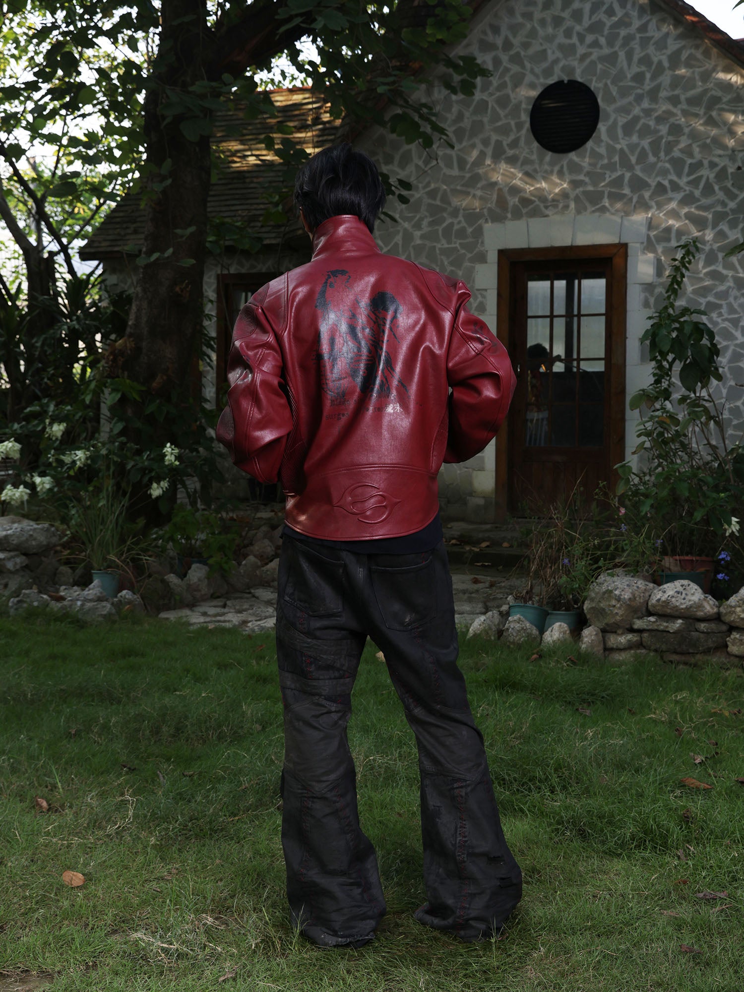 FLYERRER Classic Panel PU Jacket Crimson