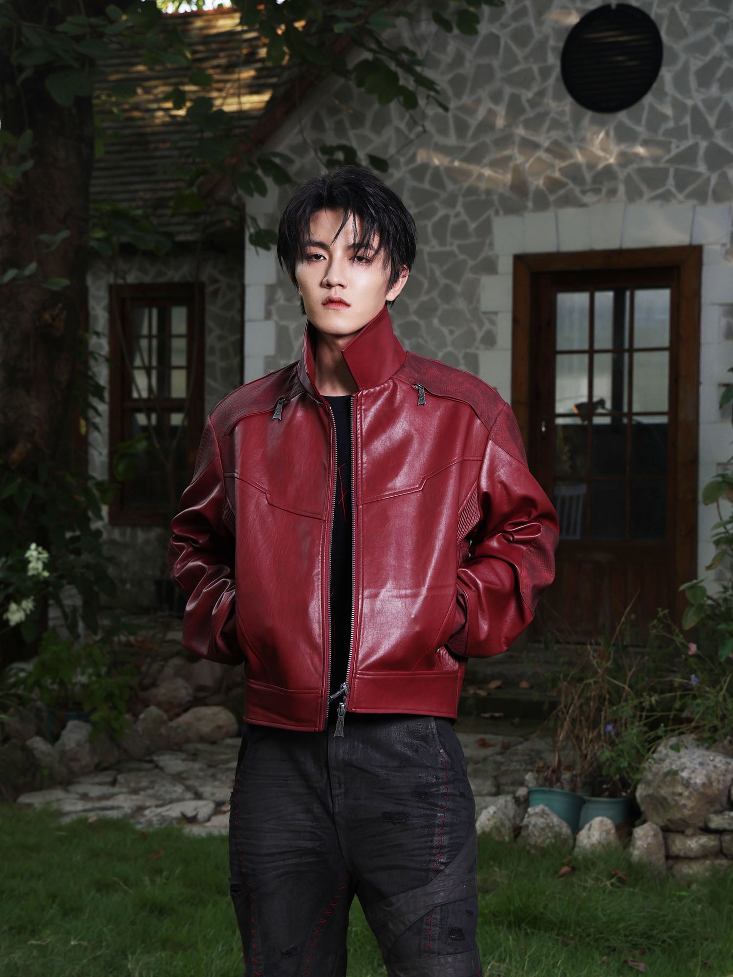 FLYERRER Classic Panel PU Jacket Crimson