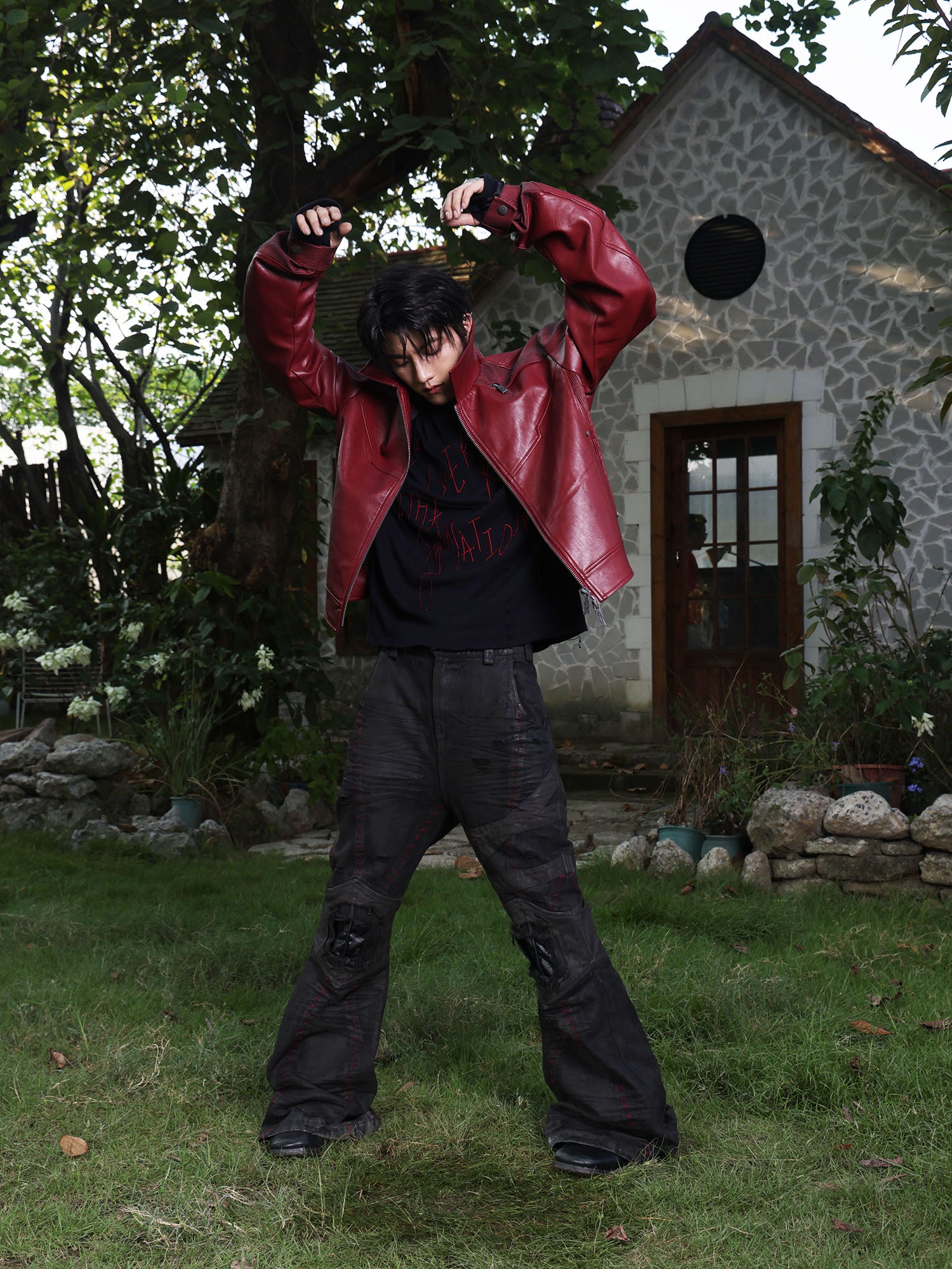 FLYERRER Classic Panel PU Jacket Crimson