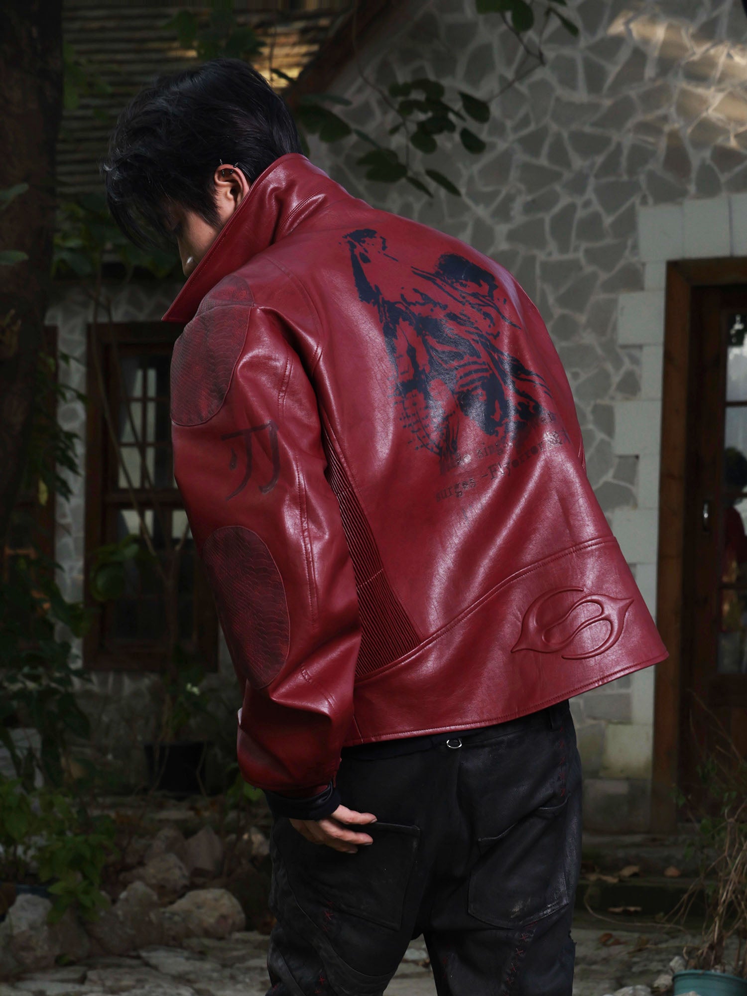 FLYERRER Classic Panel PU Jacket Crimson