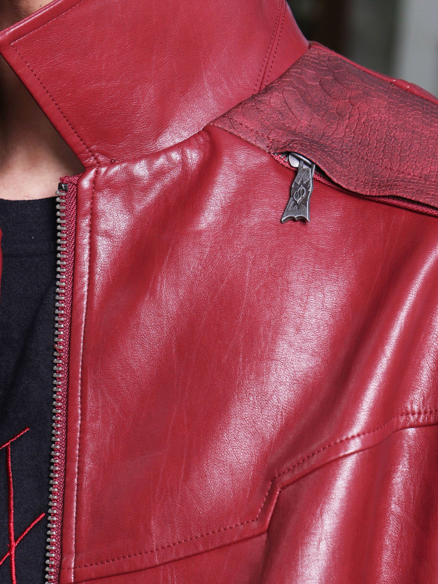 FLYERRER Classic Panel PU Jacket Crimson
