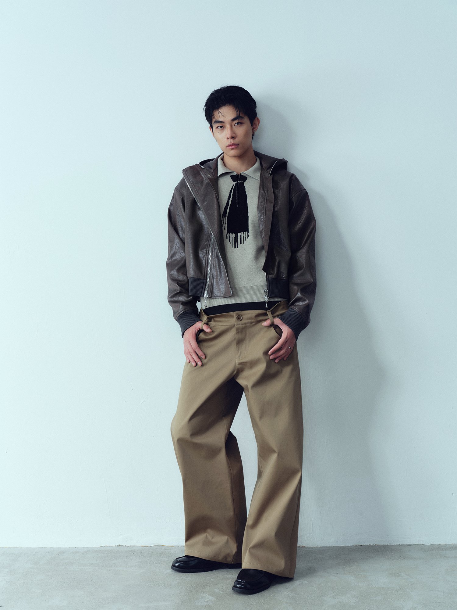 KADAKADA Faux Leather Dual-Zipper Hooded Jacket