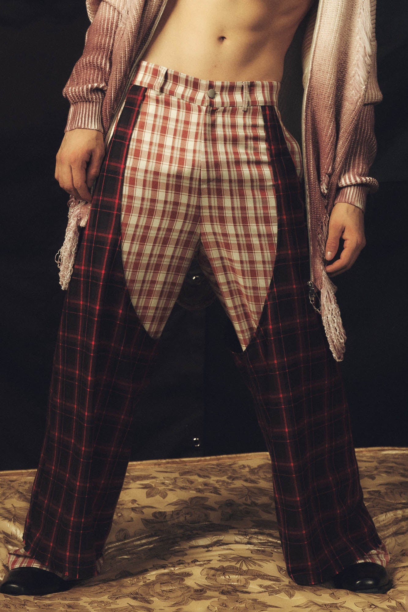 KADAKADA Double Layer Plaid Wide-Leg Pants, premium urban and streetwear designers apparel on PROJECTISR.com, KADAKADA
