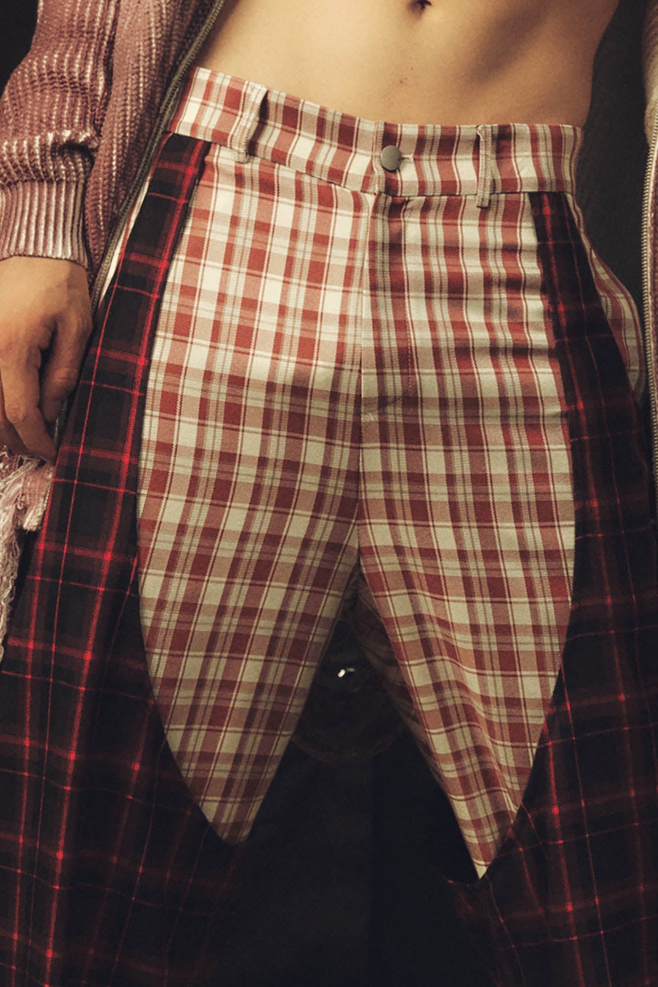 KADAKADA Double Layer Plaid Wide-Leg Pants, premium urban and streetwear designers apparel on PROJECTISR.com, KADAKADA