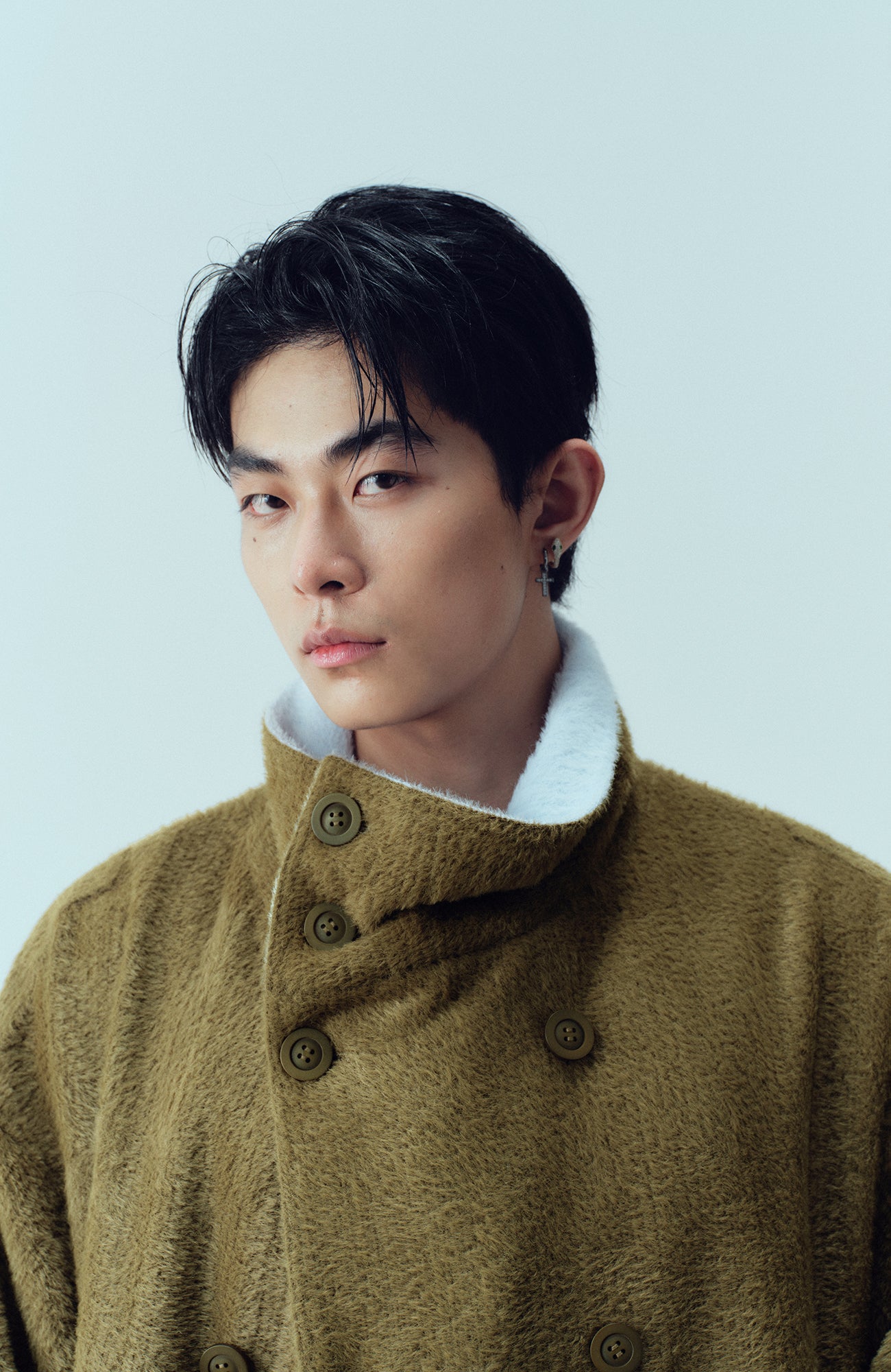 KADAKADA Double-Breasted Contrast Fuzzy Collar Overcoat