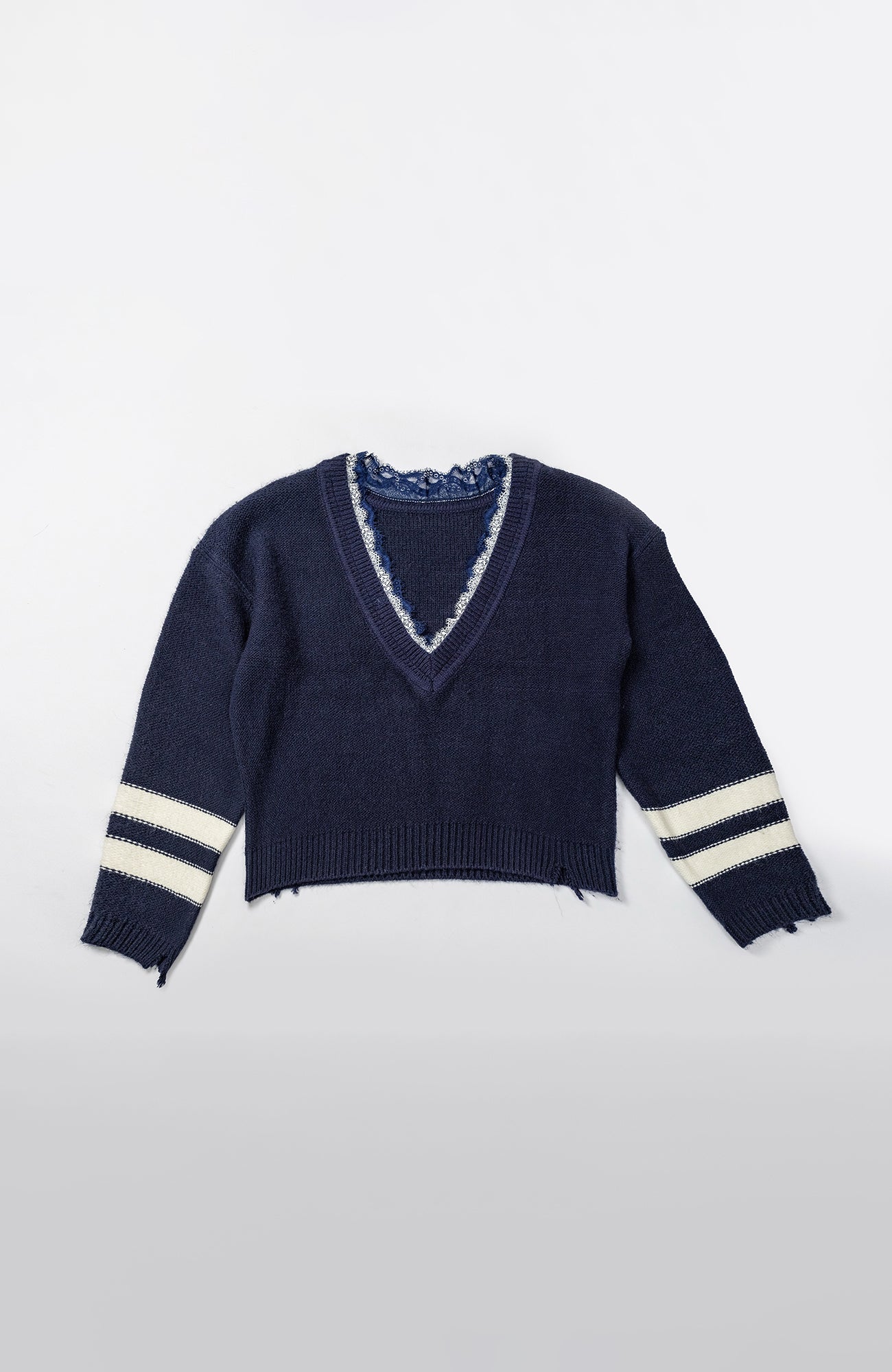 KADAKADA Lace-Neck Distressed Oversized Sweater