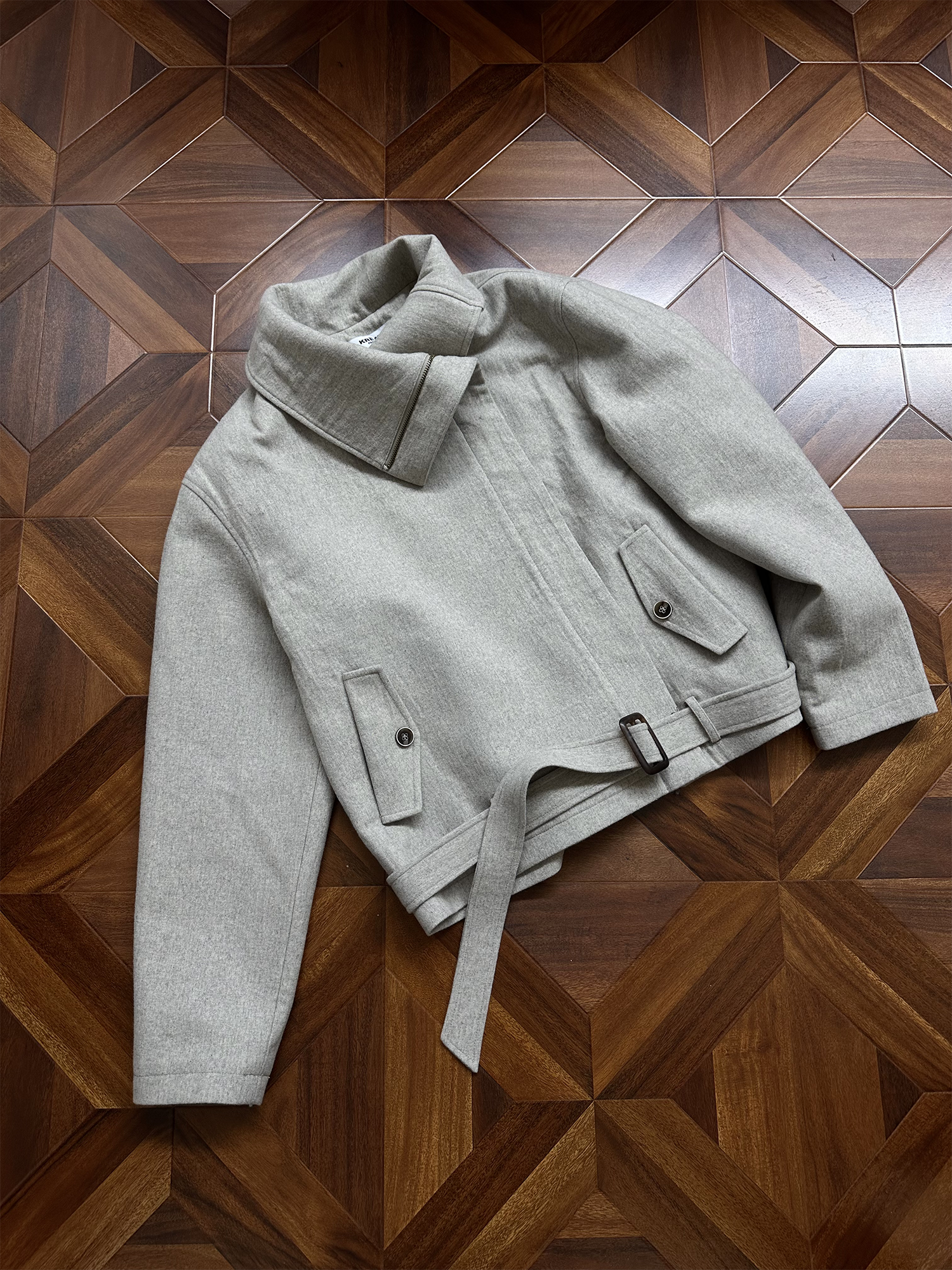 KREATE Asymmetrical Funnel-Neck Wool-Blend Jacket, premium urban and streetwear designers apparel on PROJECTISR.com, KREATE