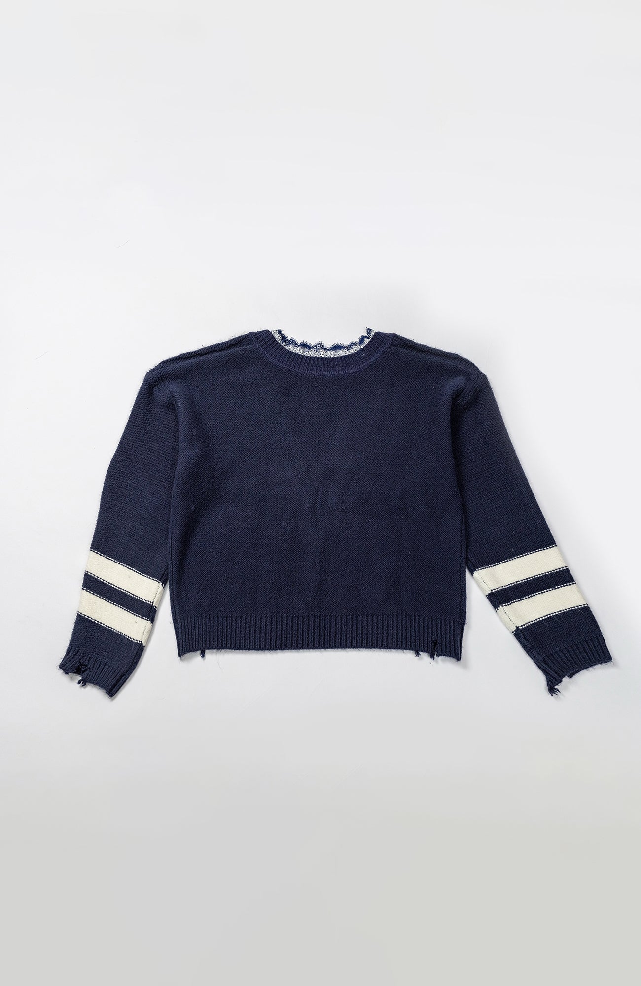 KADAKADA Lace-Neck Distressed Oversized Sweater