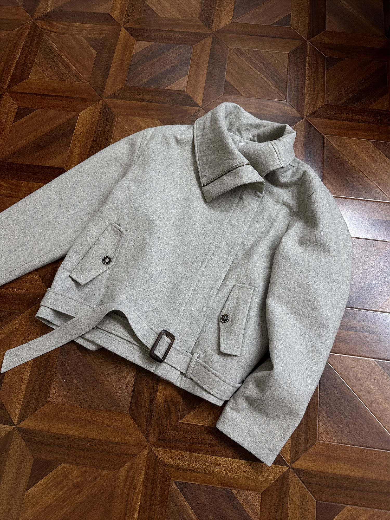 KREATE Asymmetrical Funnel-Neck Wool-Blend Jacket