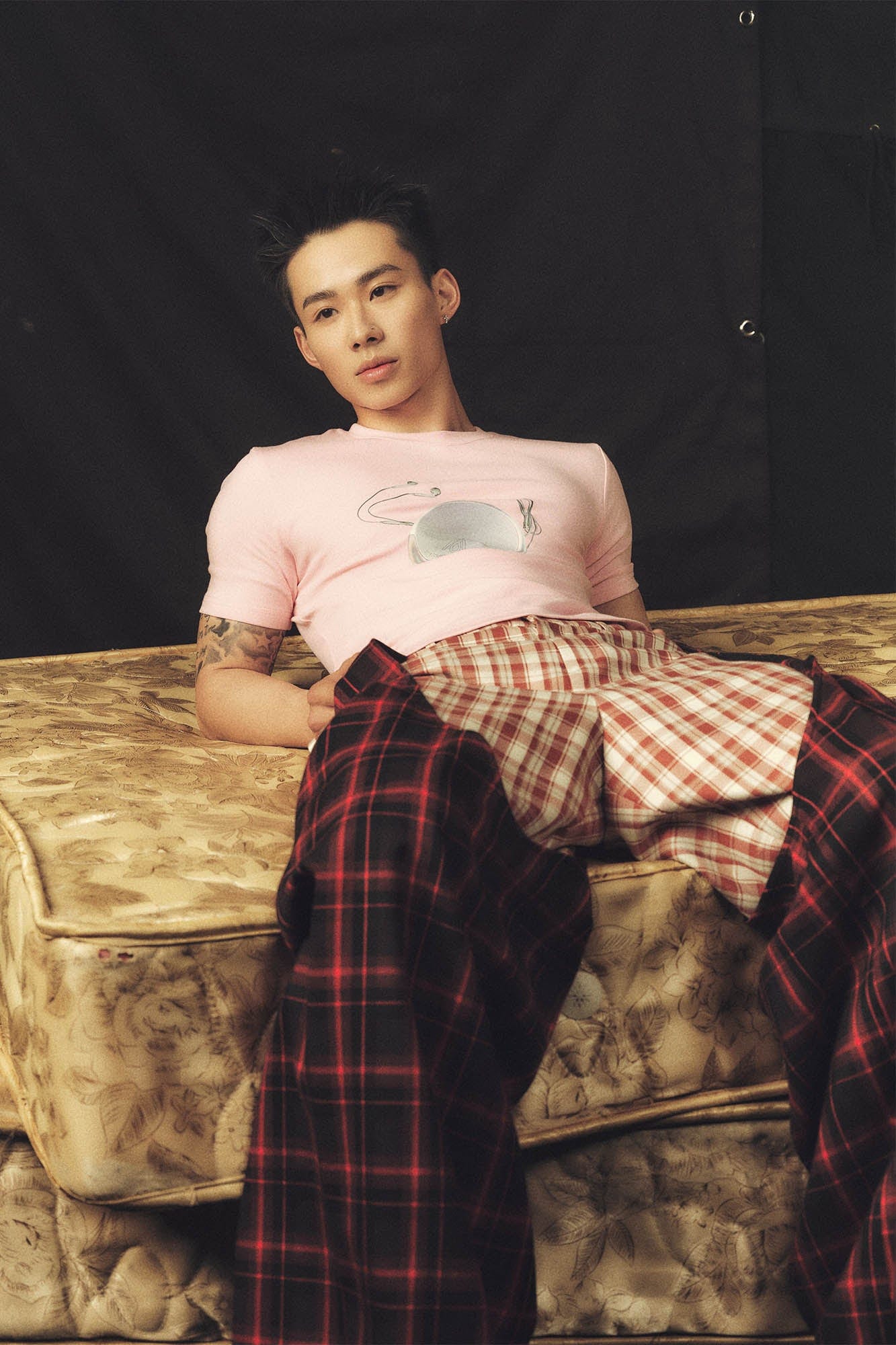 KADAKADA Double Layer Plaid Wide-Leg Pants, premium urban and streetwear designers apparel on PROJECTISR.com, KADAKADA