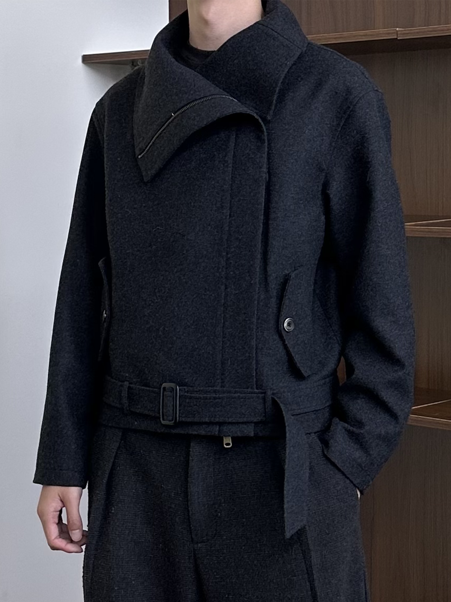 KREATE Asymmetrical Funnel-Neck Wool-Blend Jacket