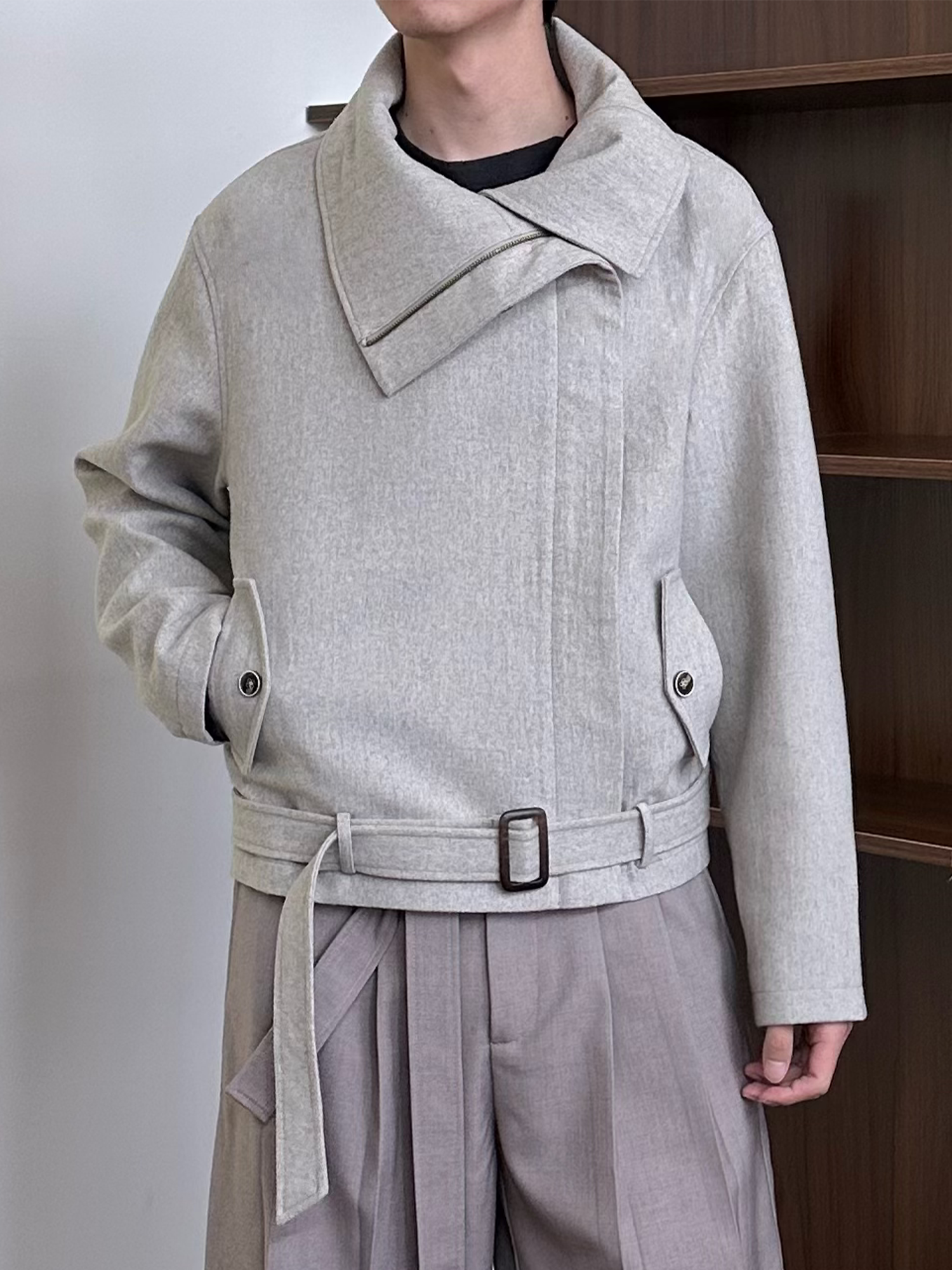 KREATE Asymmetrical Funnel-Neck Wool-Blend Jacket