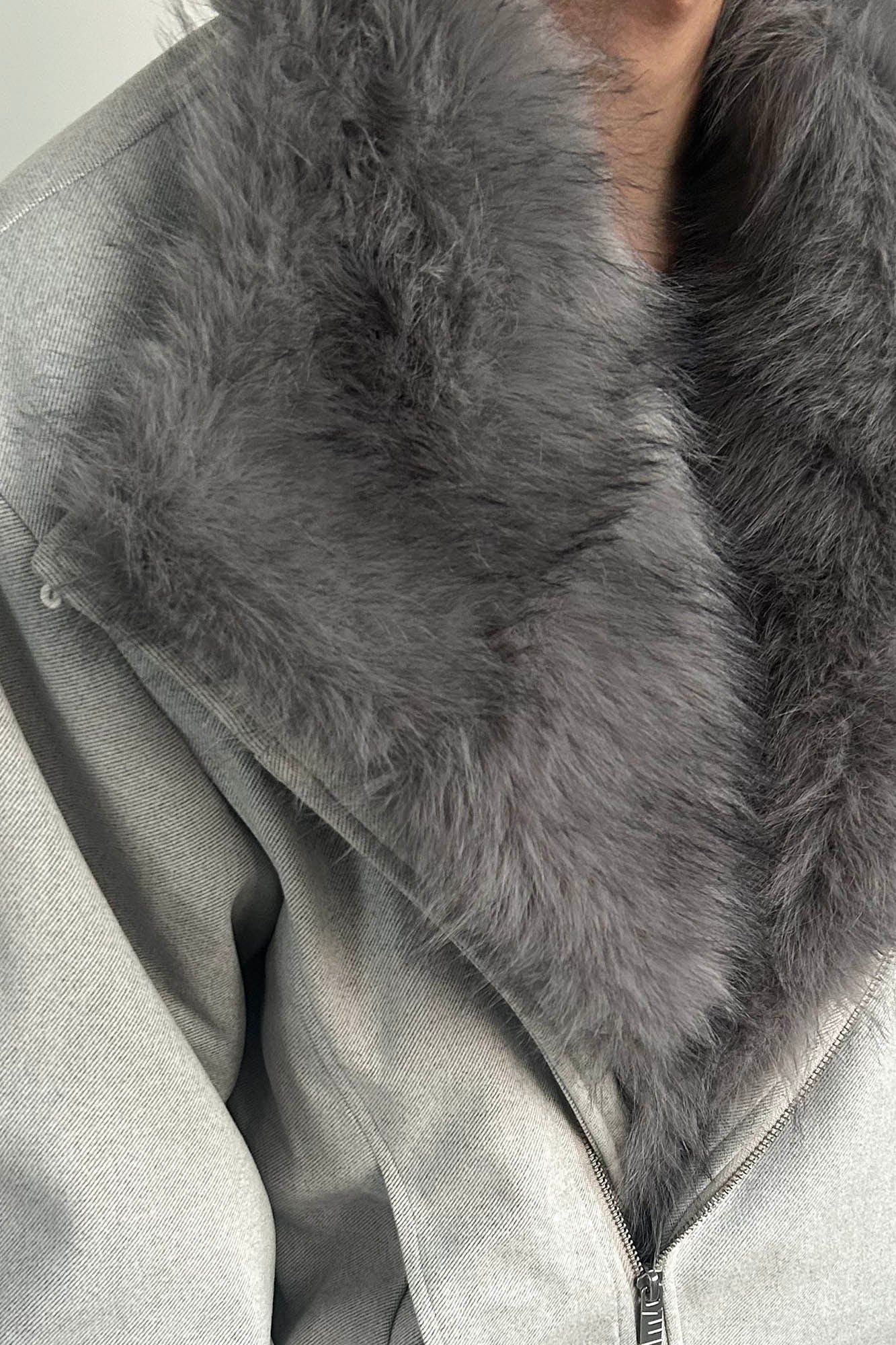 KREATE Detachable Faux Fur Collar Asymmetrical Jacket, premium urban and streetwear designers apparel on PROJECTISR.com, KREATE