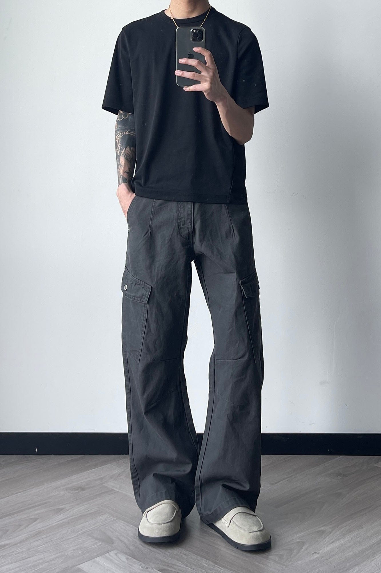 OKAYTHXBYE Washed Button Flap-Pocket Cargo Pants, premium urban and streetwear designers apparel on PROJECTISR.com, OKAYTHXBYE