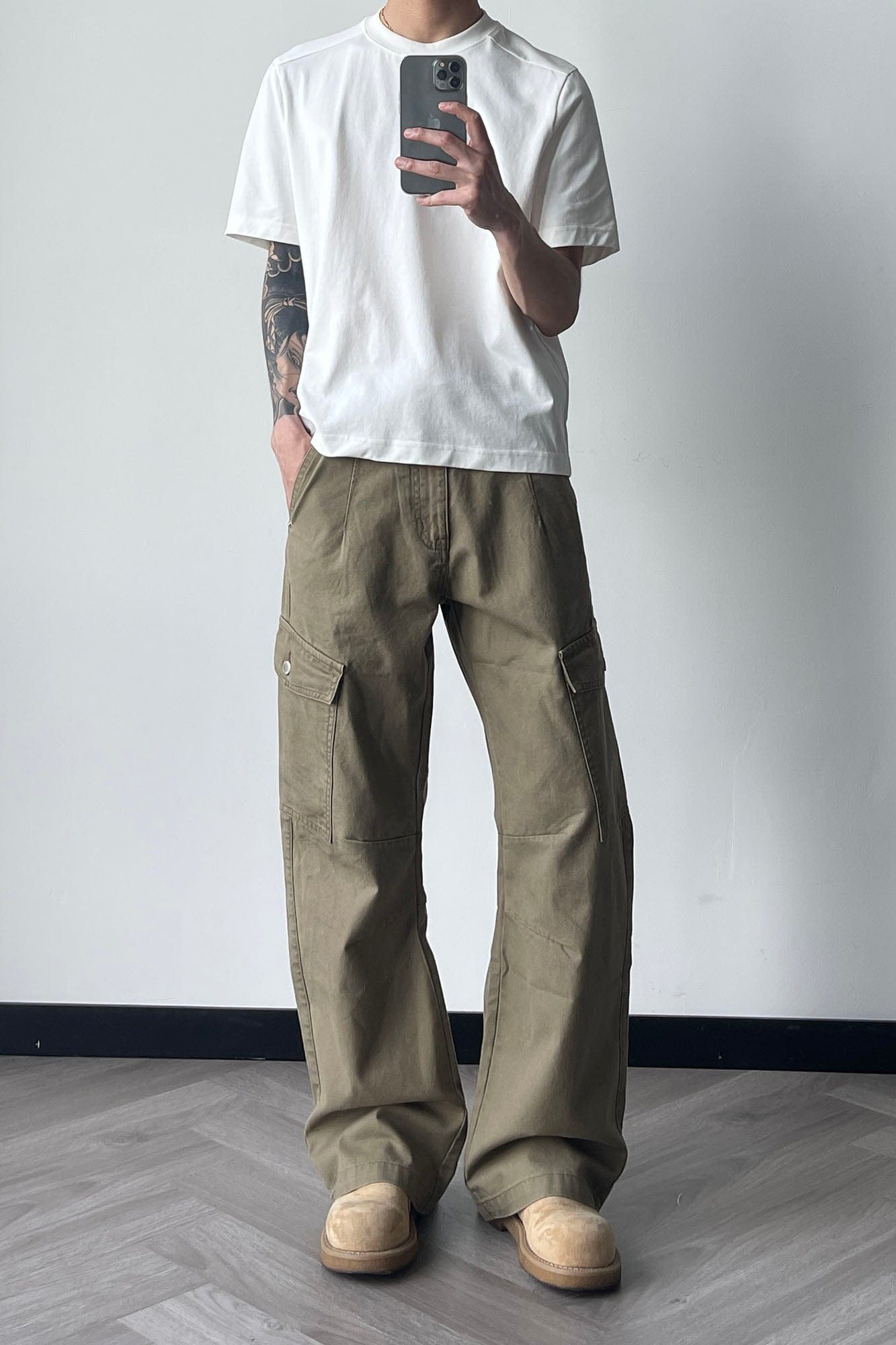 OKAYTHXBYE Washed Button Flap-Pocket Cargo Pants, premium urban and streetwear designers apparel on PROJECTISR.com, OKAYTHXBYE