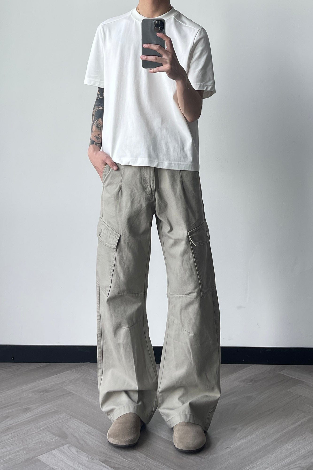 OKAYTHXBYE Washed Button Flap-Pocket Cargo Pants, premium urban and streetwear designers apparel on PROJECTISR.com, OKAYTHXBYE